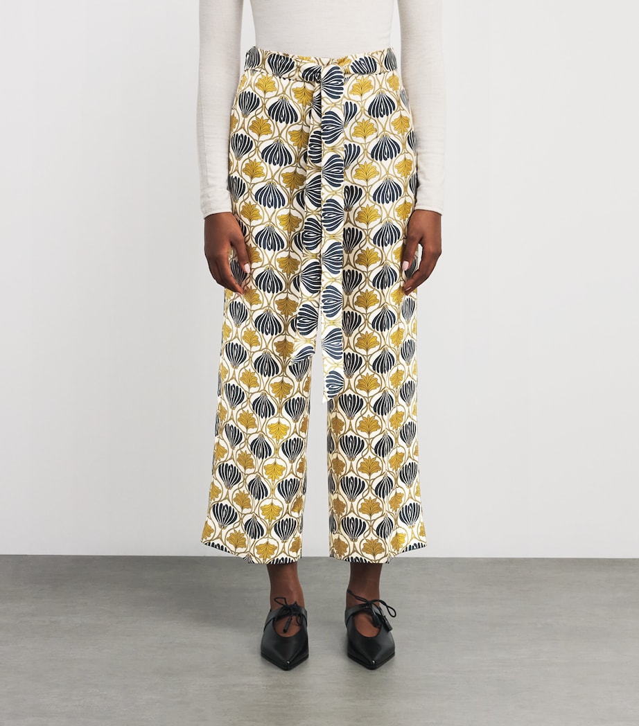 Silk Printed Wide-Leg Trousers MUSTARD Image 3