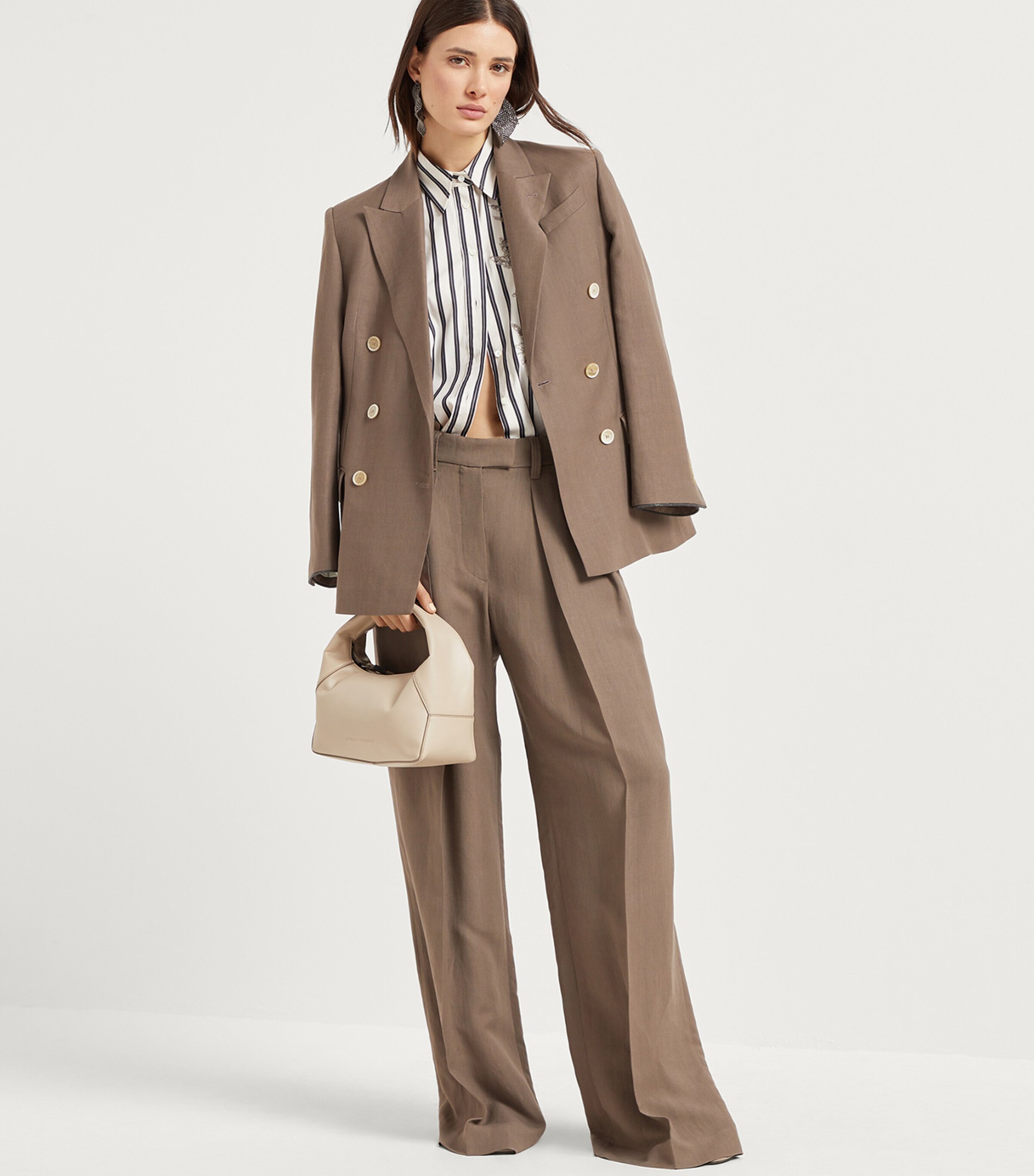 VIP【関税送料無料】希少 Brunello Cucinelli Wide leg trousers BRUNELLO CUCINELLI Pleated metallic twill wide-leg pants