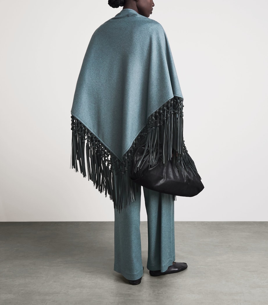 Colombo Womens Cashmere and Leather Fringe-Trim Cape Light Blue Image 2