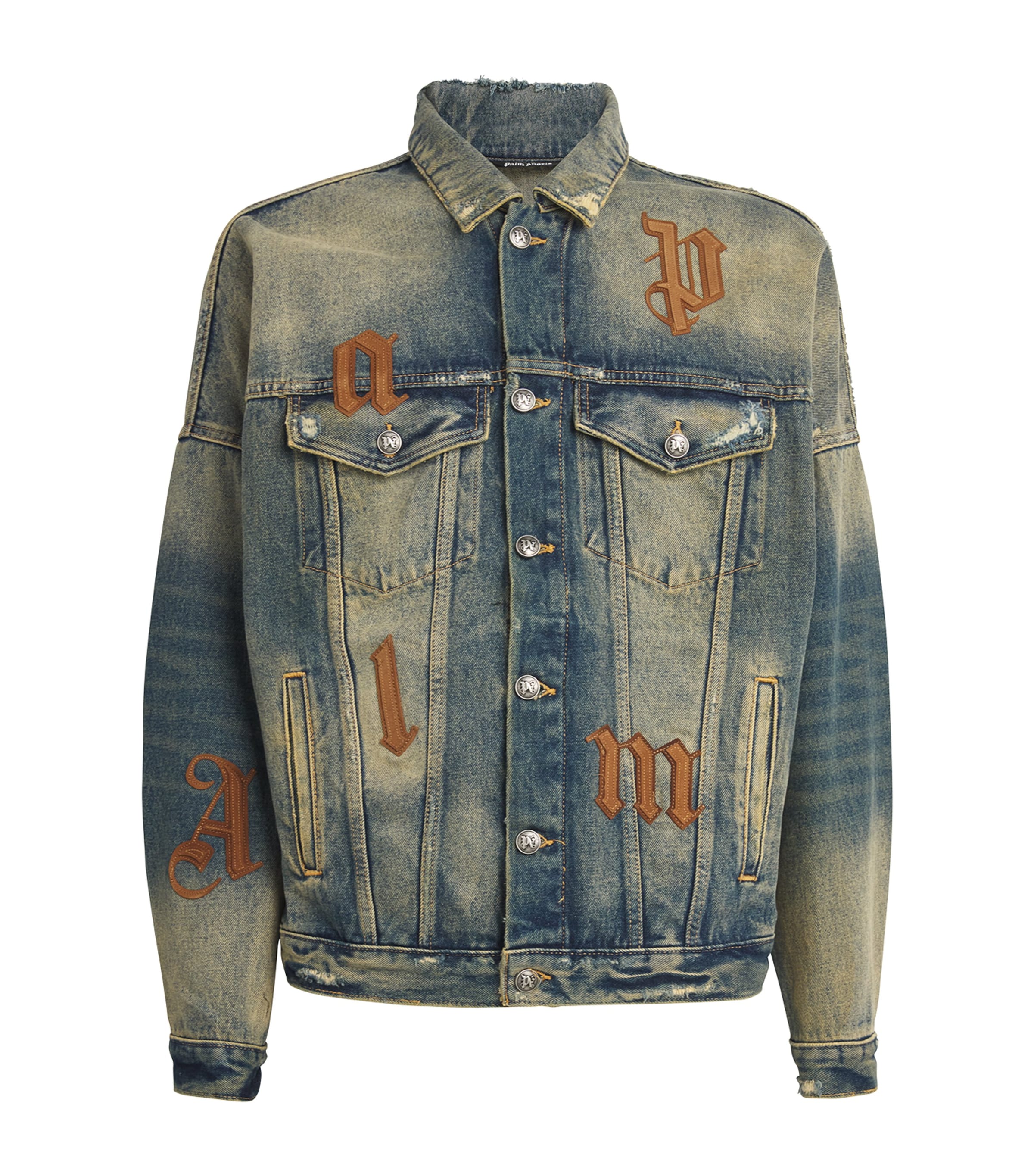 Shop Palm Angels Logo Patch Denim Jacket In Brown