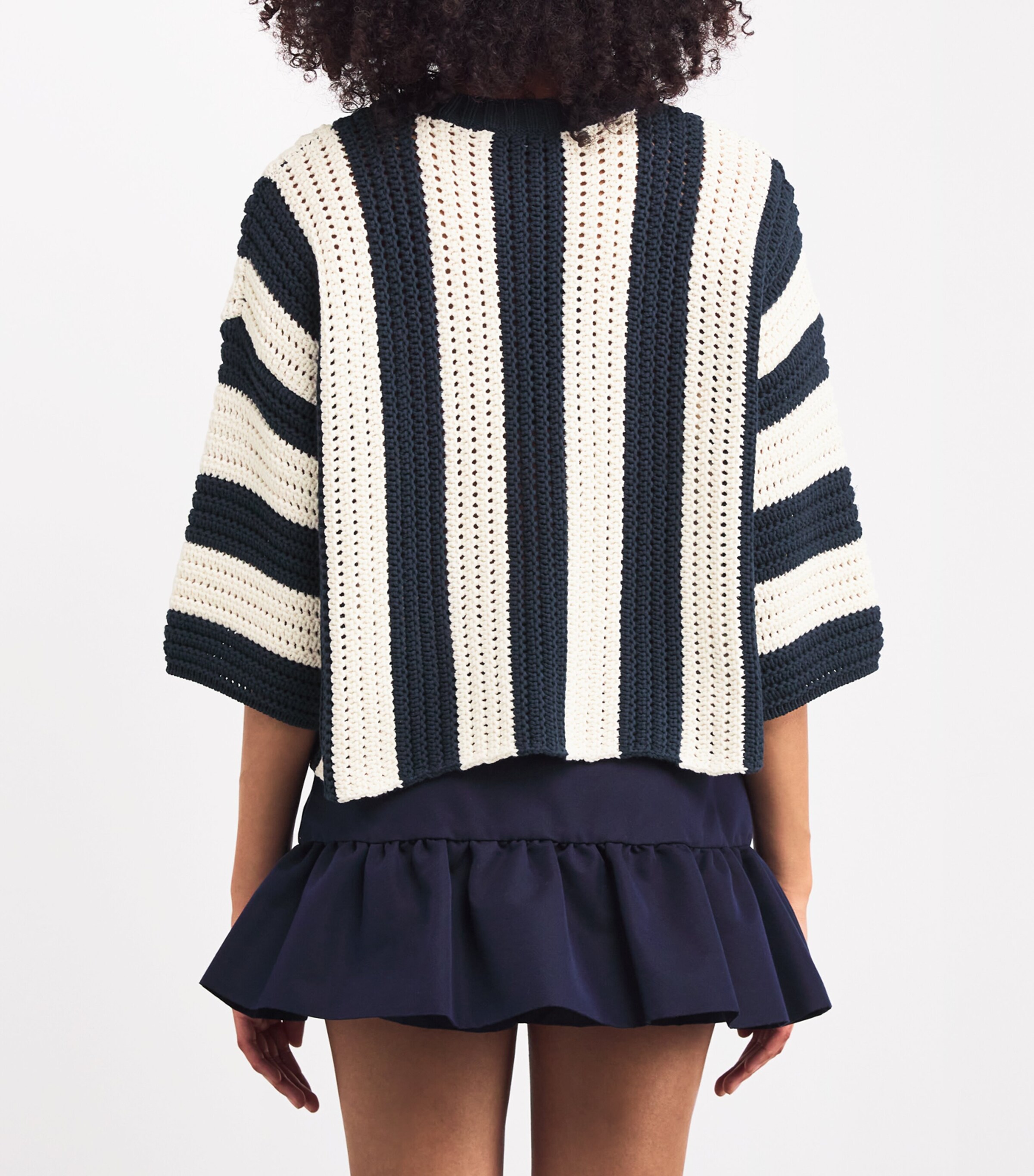 Cotton-Blend Striped Sweater NAVY Image 4