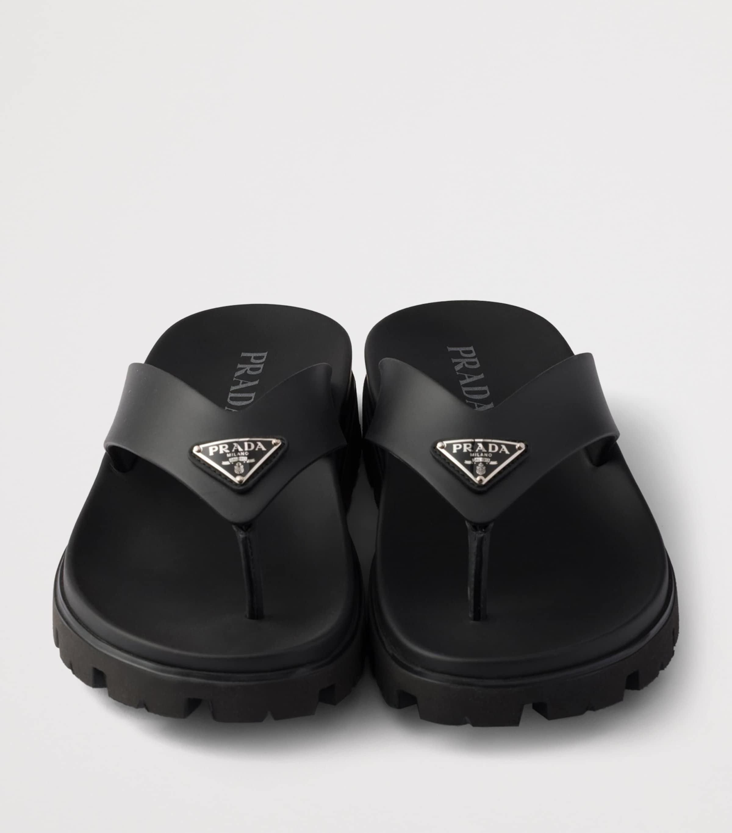 Prada Rubber Logo Thong Sandals Black Image 5