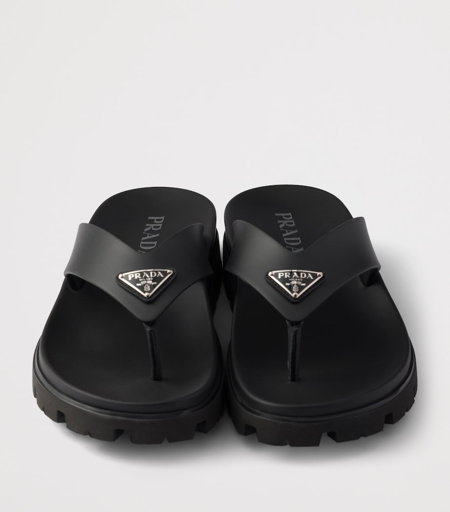 Prada Rubber Logo Thong Sandals Black Image 5