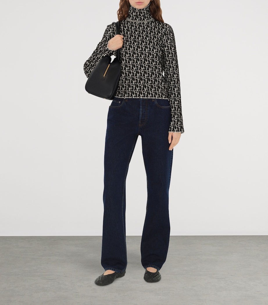 Wool-Blend Jacquard B Charm Sweater BLACK IP PTTRN Image 2