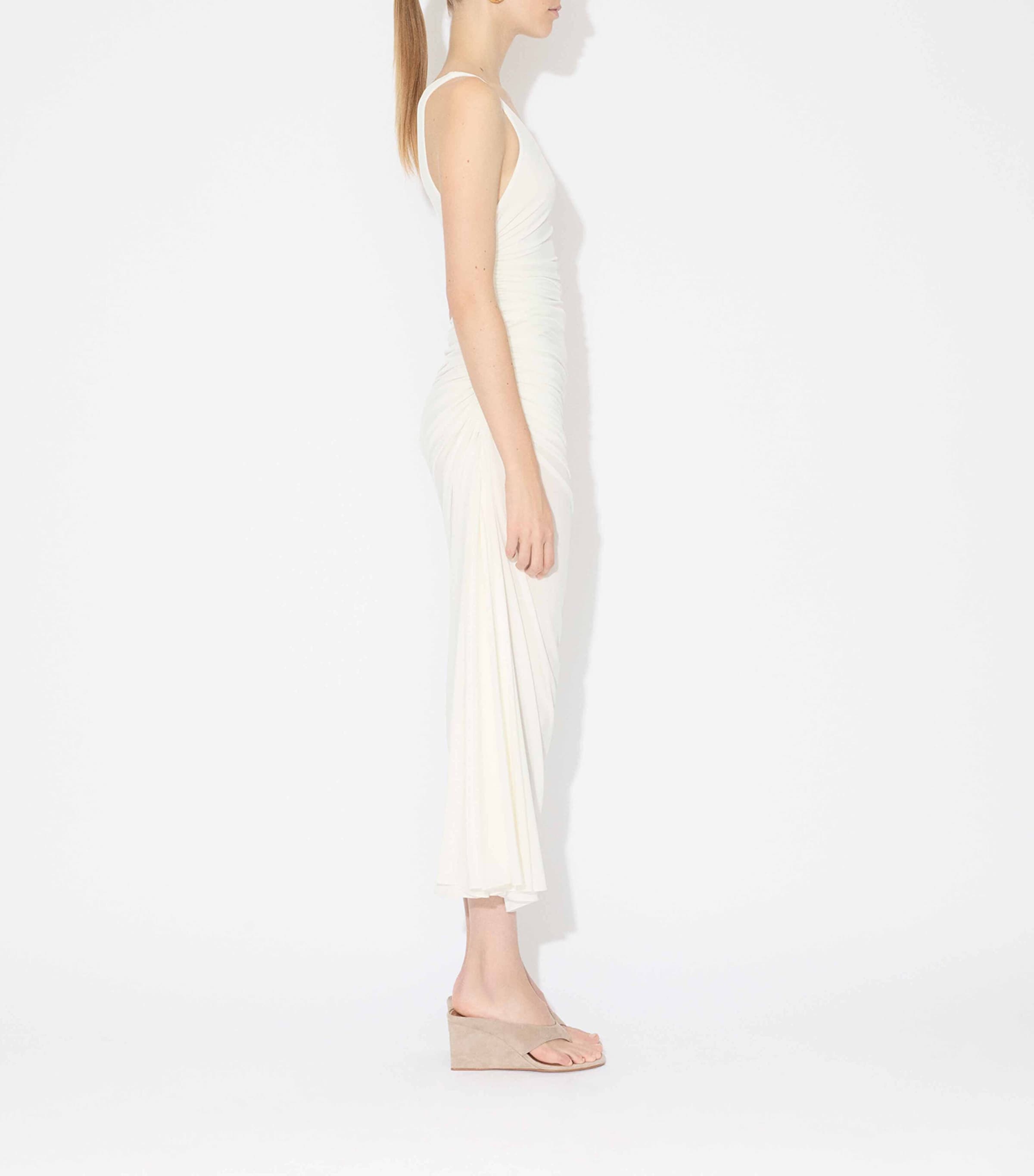 Asymmetric Gathered Maxi Dress BLANC Image 4