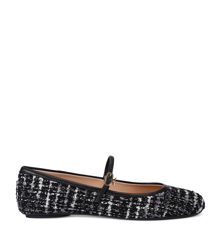 Gianvito Rossi Tweed Carla Ballet Flats Blk/white Image 1