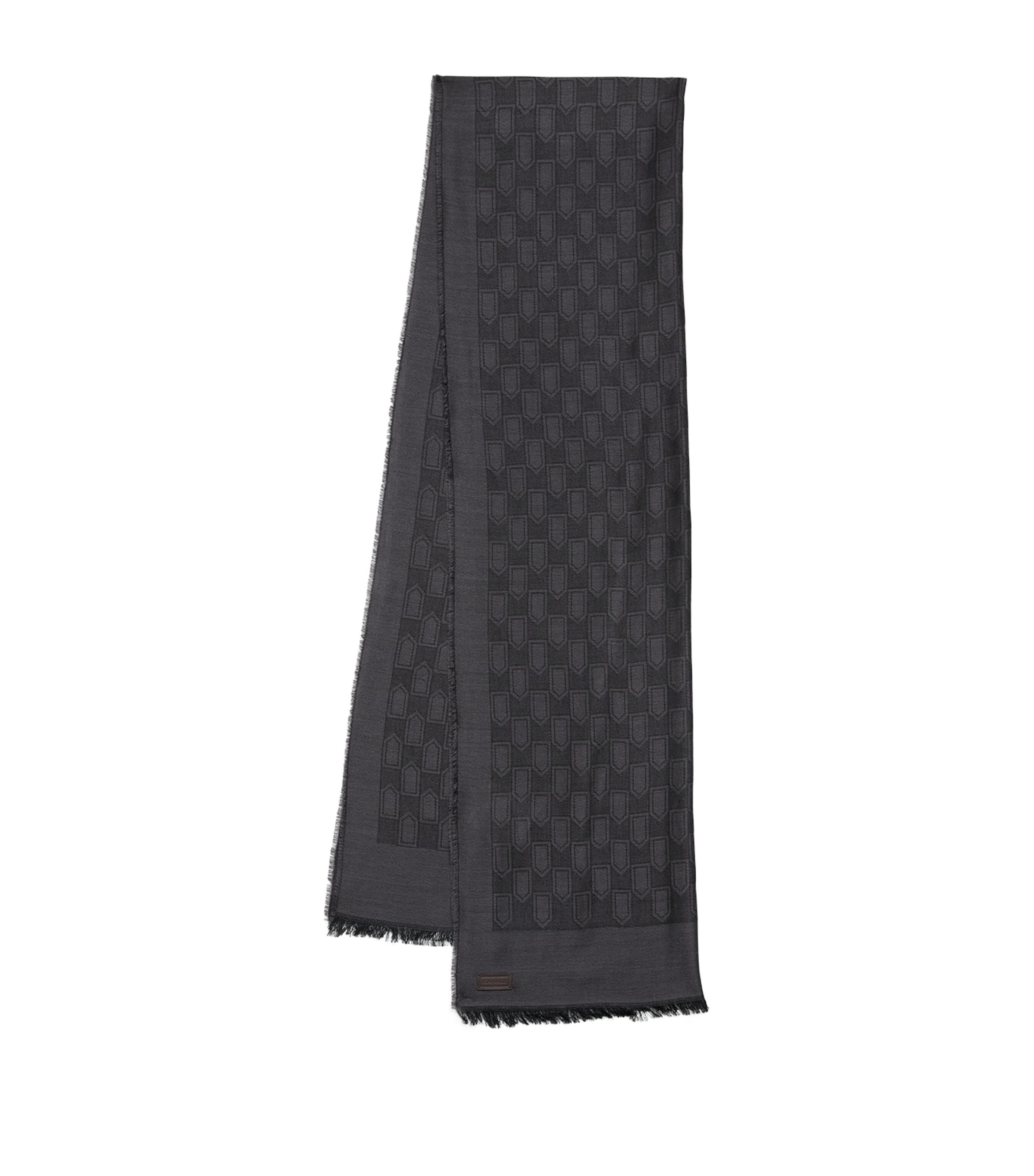 Canali Wool-silk-blend Geometric Jacquard Scarf