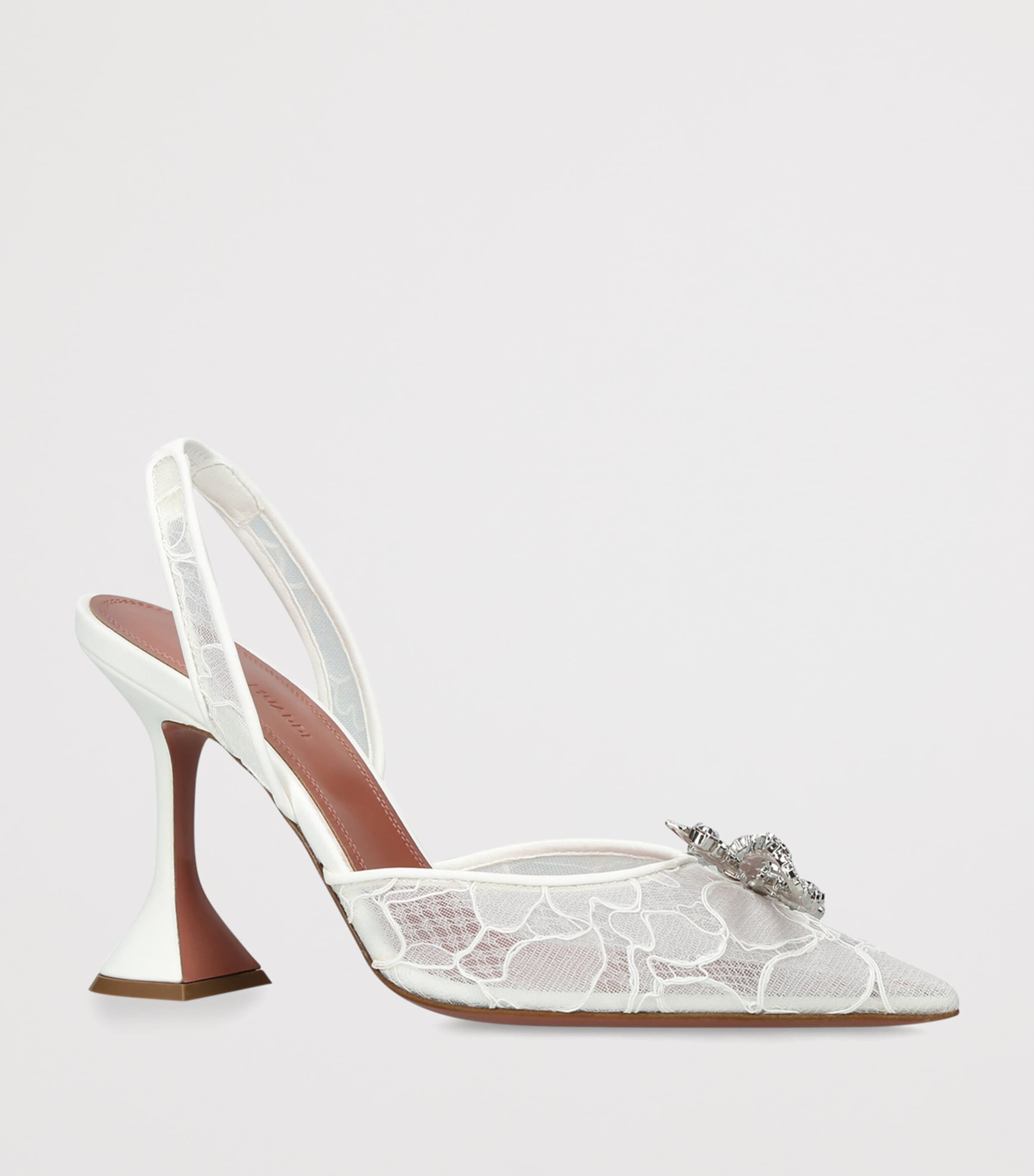Amina Muaddi Lace Embellished Rosie Slingback Pumps 95 White Image 3
