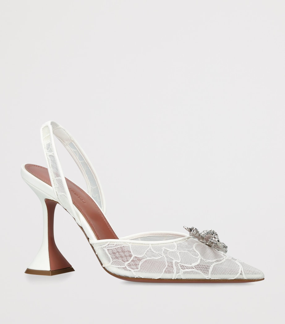 Amina Muaddi Lace Embellished Rosie Slingback Pumps 95 White Image 3