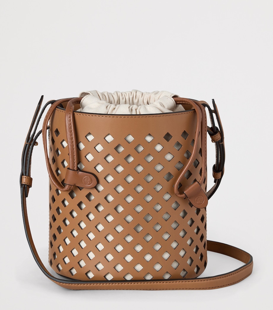 Leather Perforated Bucket Bag TOFFEE Image 2