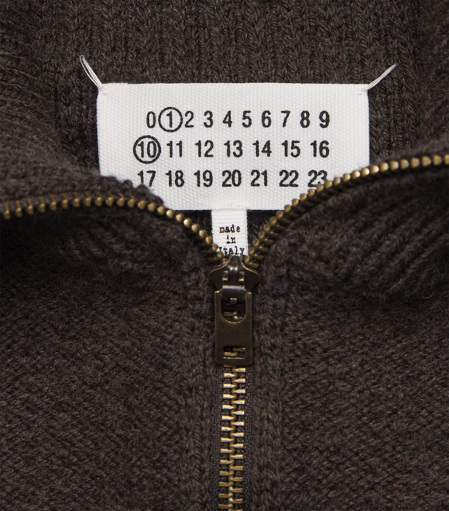 Maison Margiela Mens Wool-Blend Distressed Quarter-Zip Sweater Brown Image 7