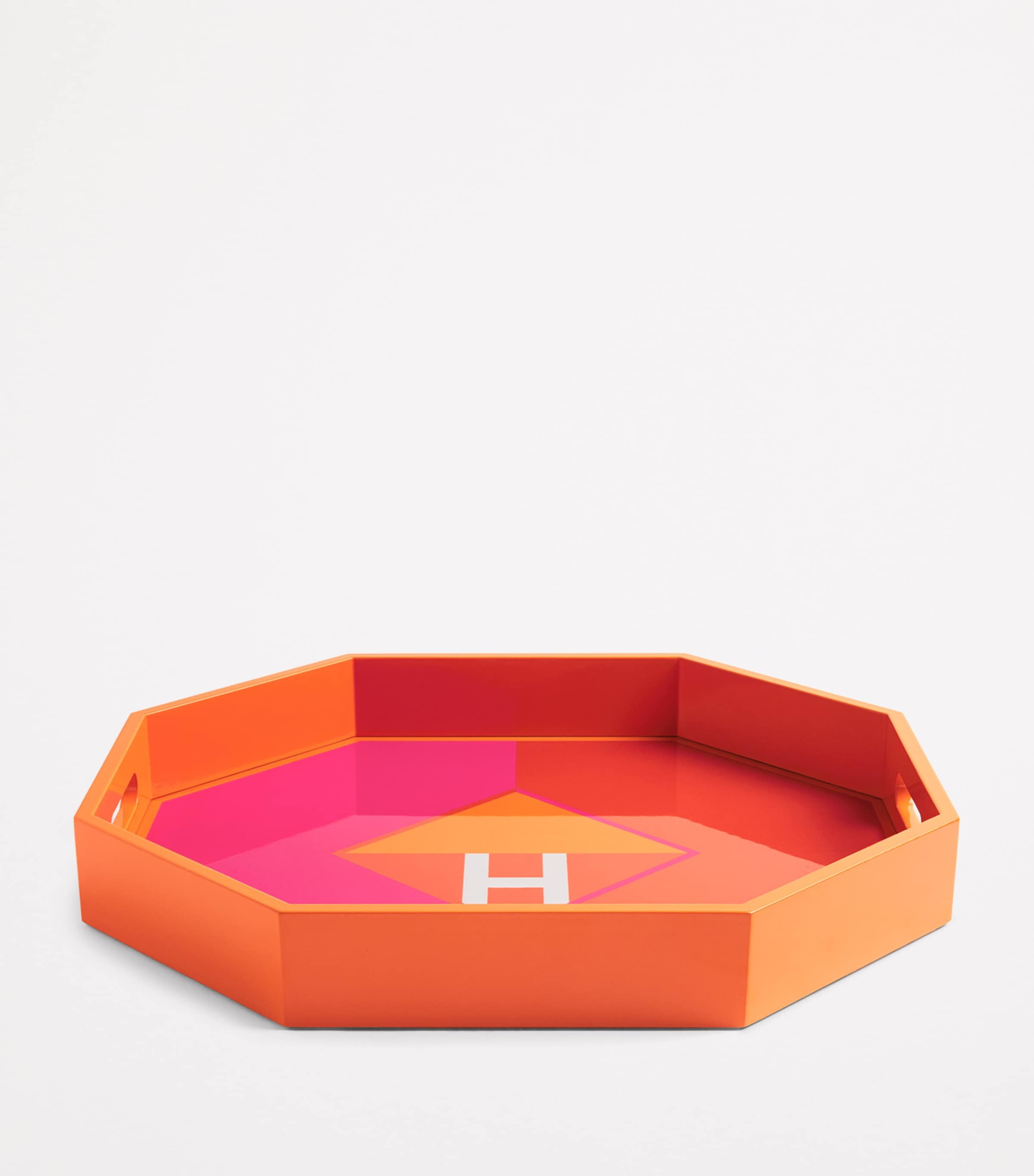 Lacquered Wood Logo Geometric Tray (38cm x 42cm) BLUE Image 2