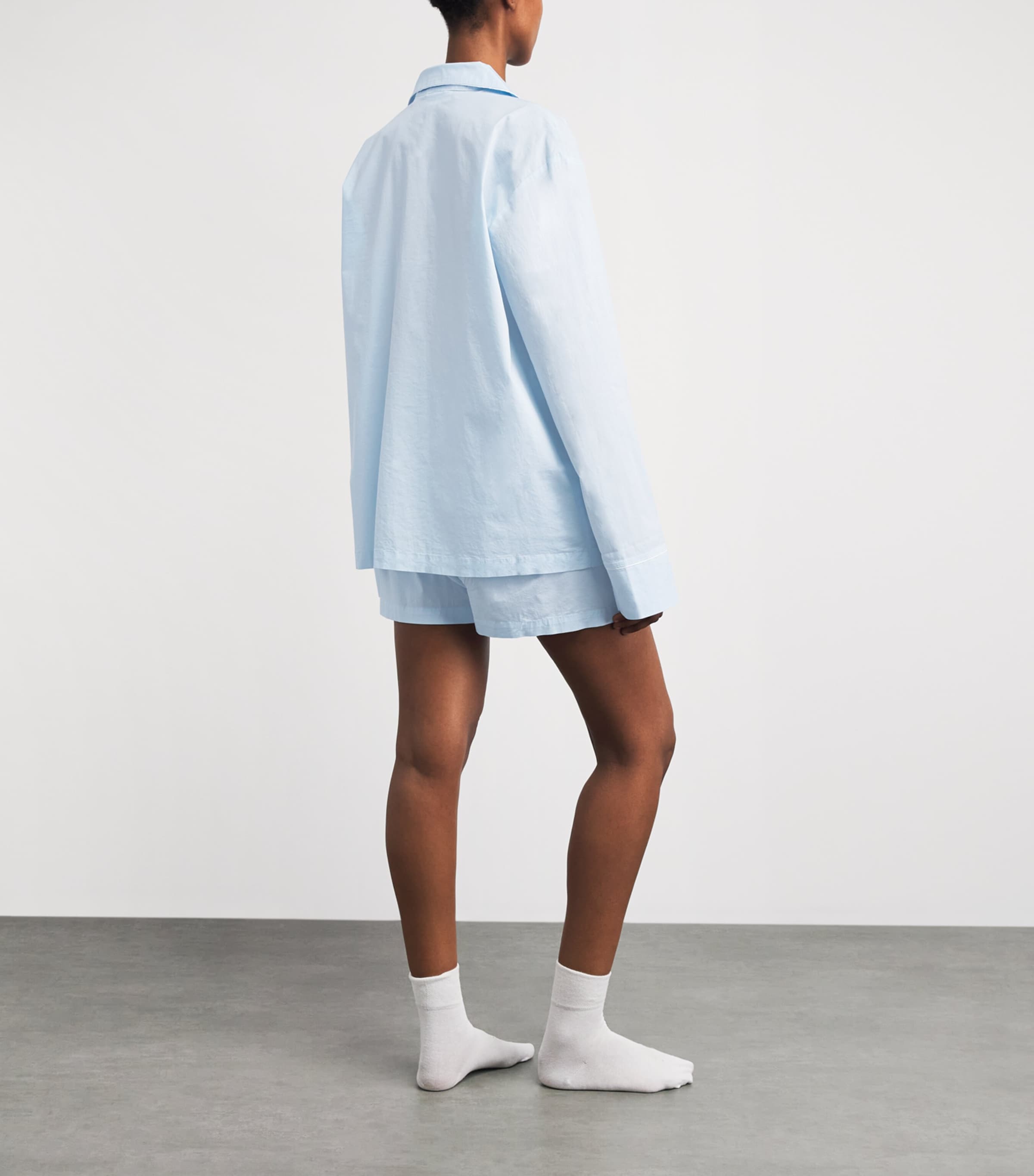 Skims Womens Stretch-Cotton Sleep Pyjama Set Baby Blue Contrast Image 4