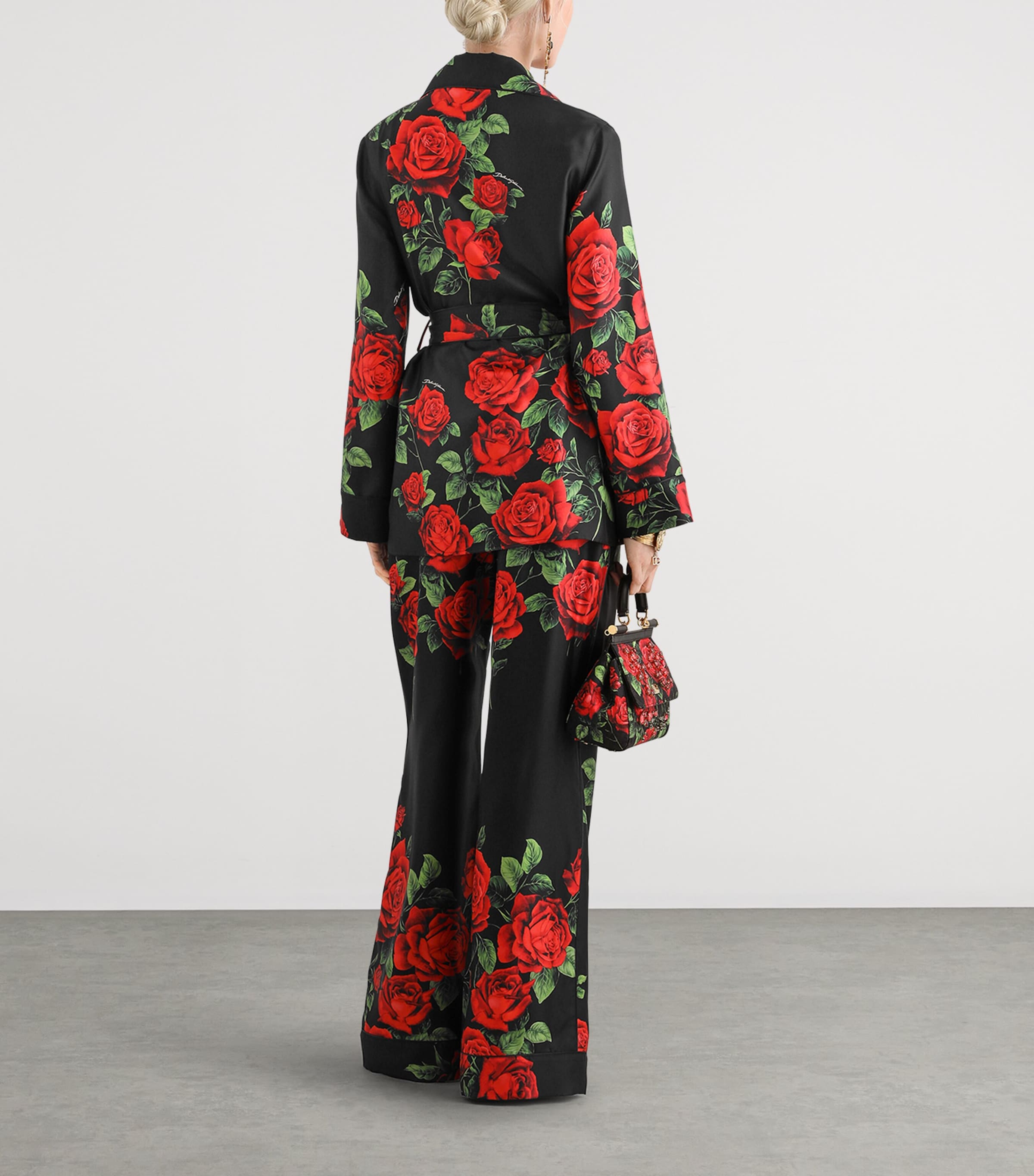 Dolce&Gabbana Womens Silk Rose-Print Trousers Rose Rosse F Image 3
