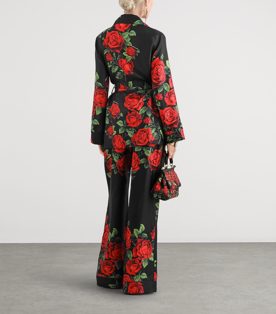 Dolce&Gabbana Womens Silk Rose-Print Trousers Rose Rosse F Image 3