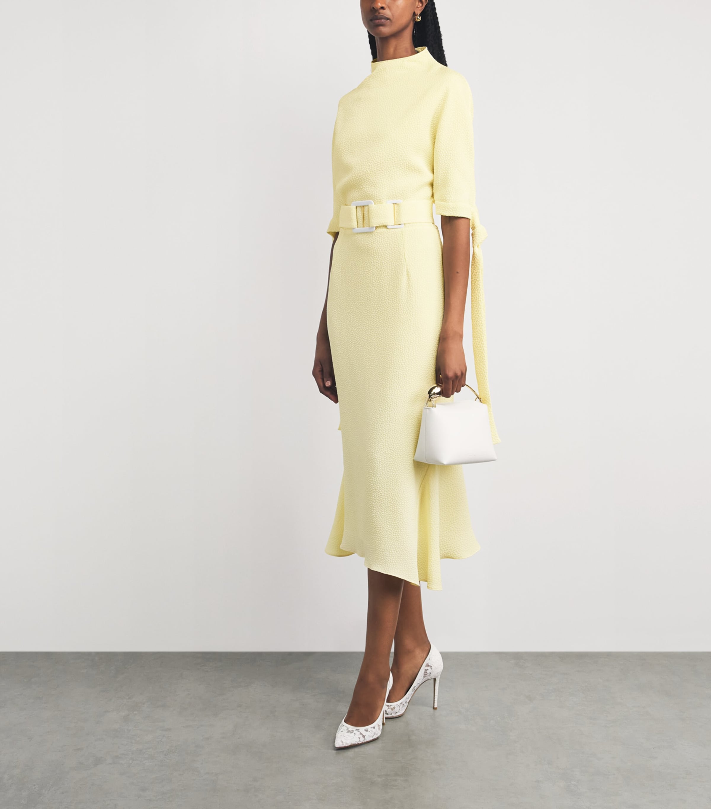 Edeline Lee Womens Jacquard Belted Pedernal Midi Dress Lem/lemon Image 2