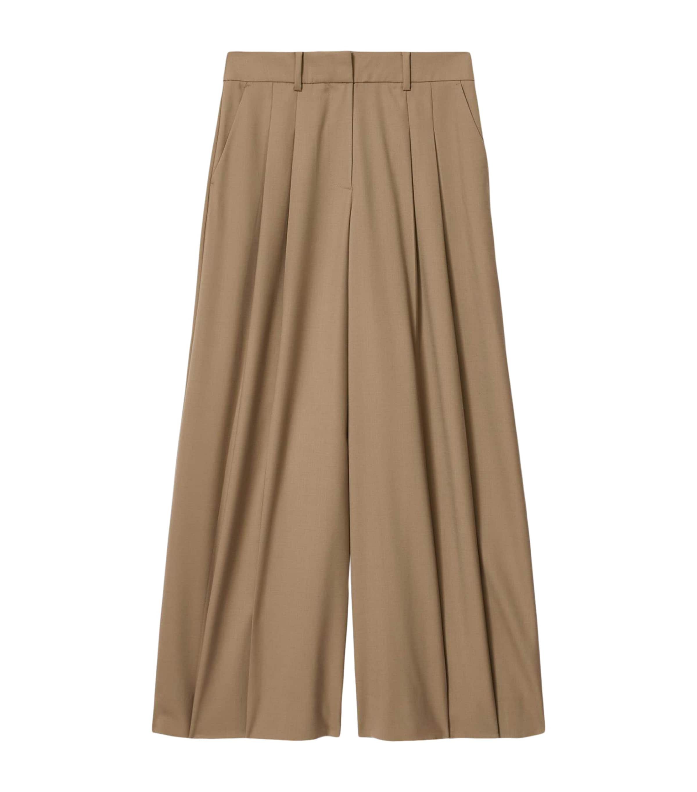 AllSaints Womens Wool-Blend Wide-Leg Poppy Trousers Sand Brown Image 1