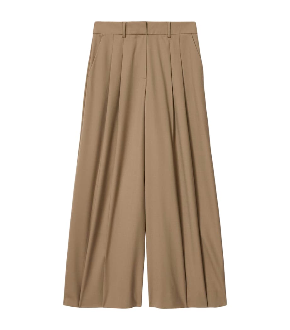 AllSaints Womens Wool-Blend Wide-Leg Poppy Trousers Sand Brown Image 1