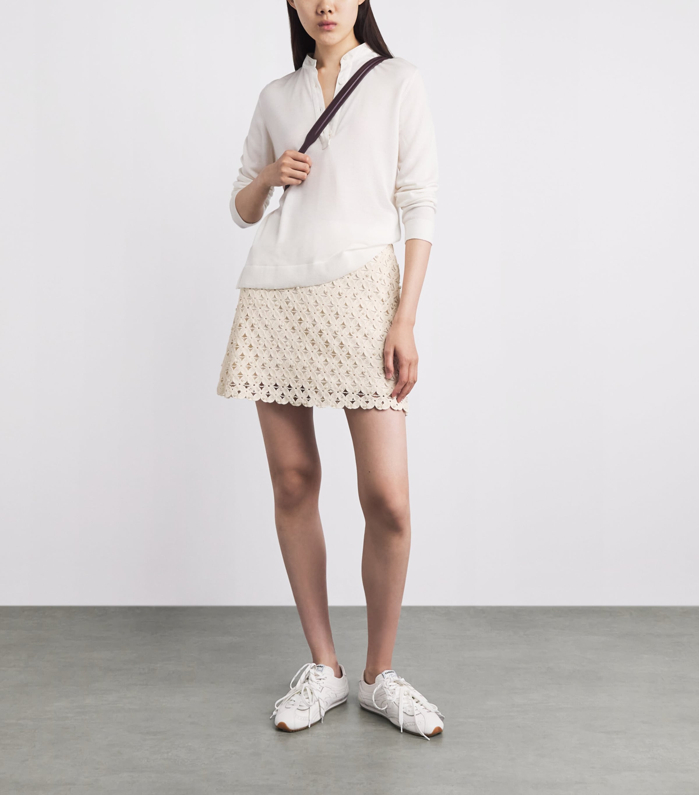 Sandro Paris Womens Crochet Beaded Skirt Ecru Image 2