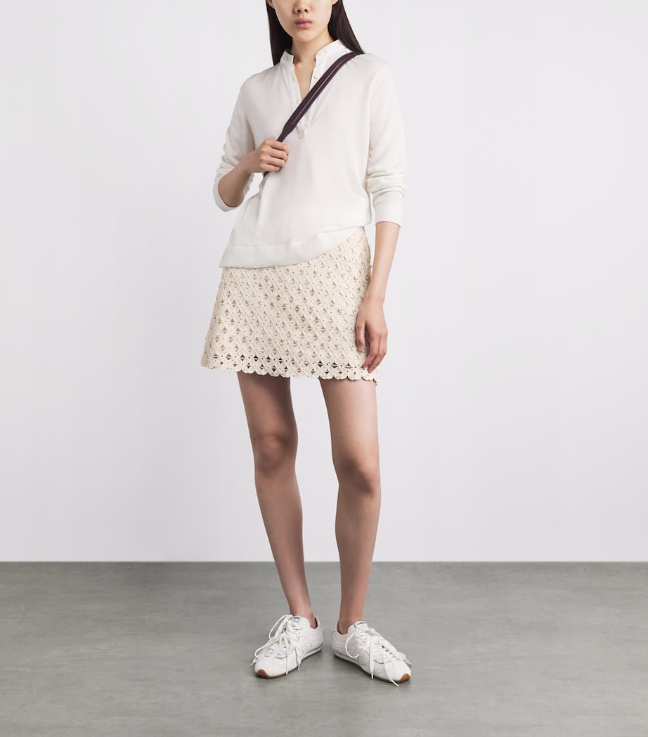 Sandro Paris Womens Crochet Beaded Skirt Ecru Image 2