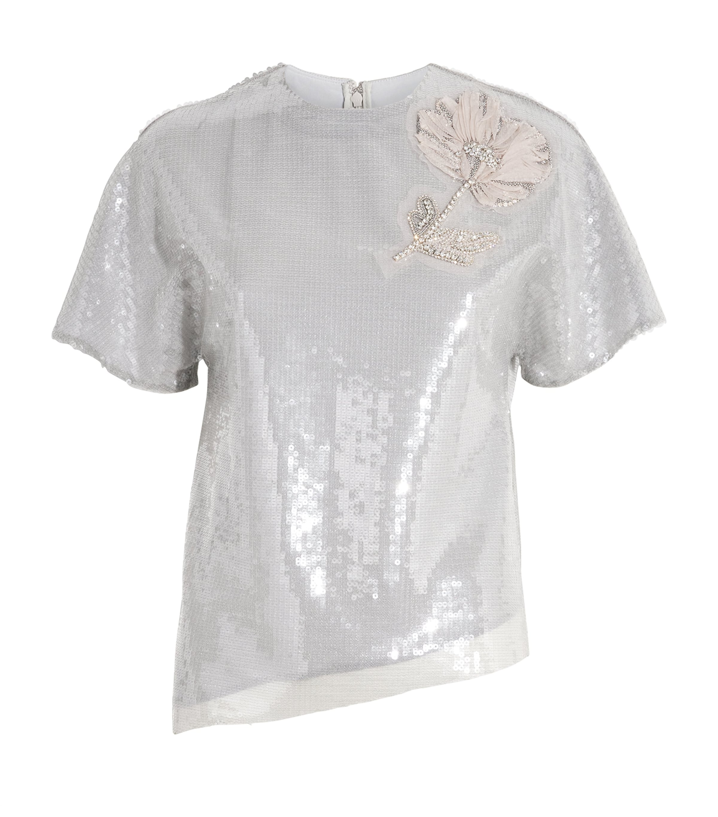 Huishan Zhang Womens Silver Sammie Sequin Woven Top In Silver