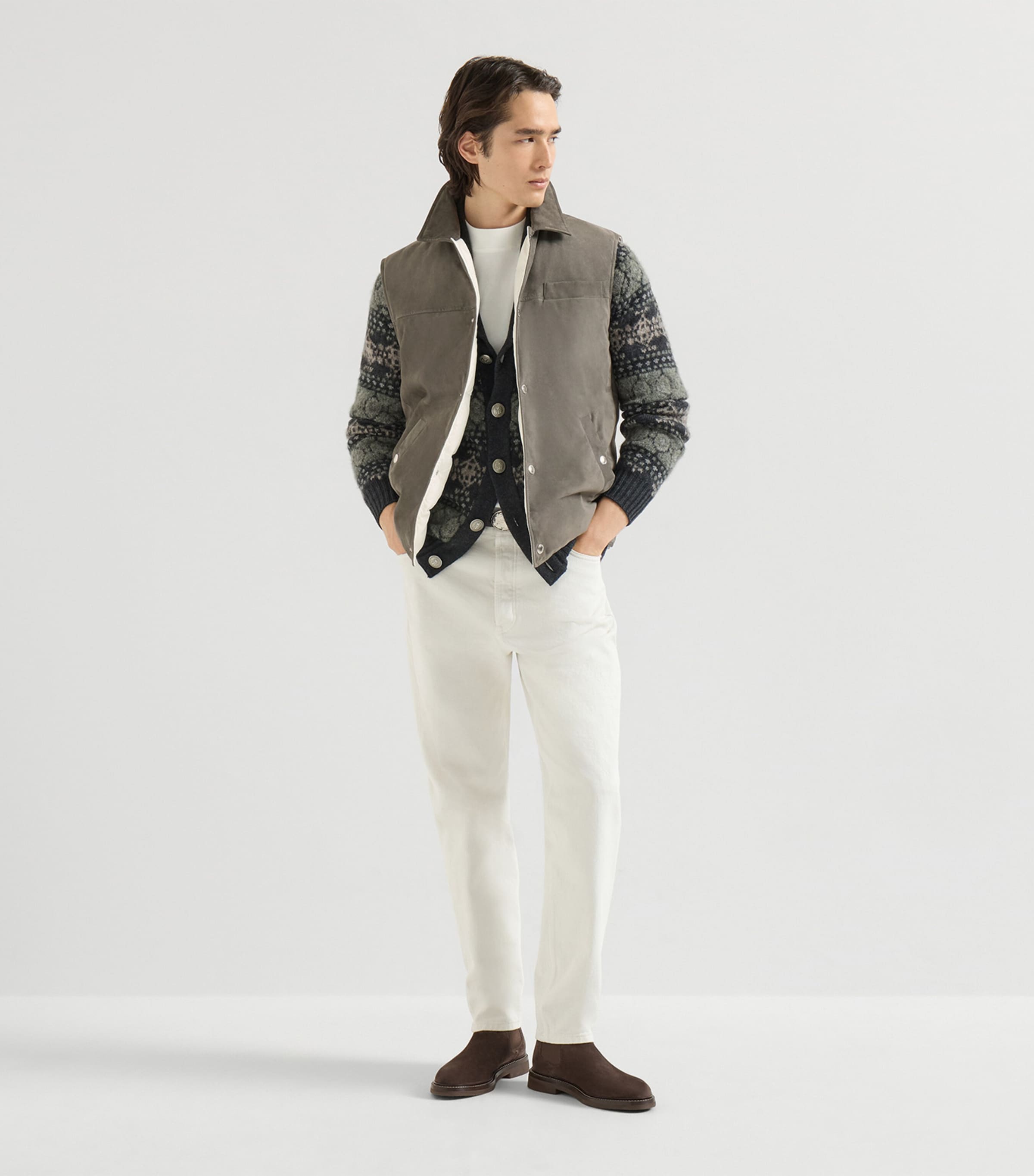 Brunello Cucinelli Mens Down Leather Gilet Image 5