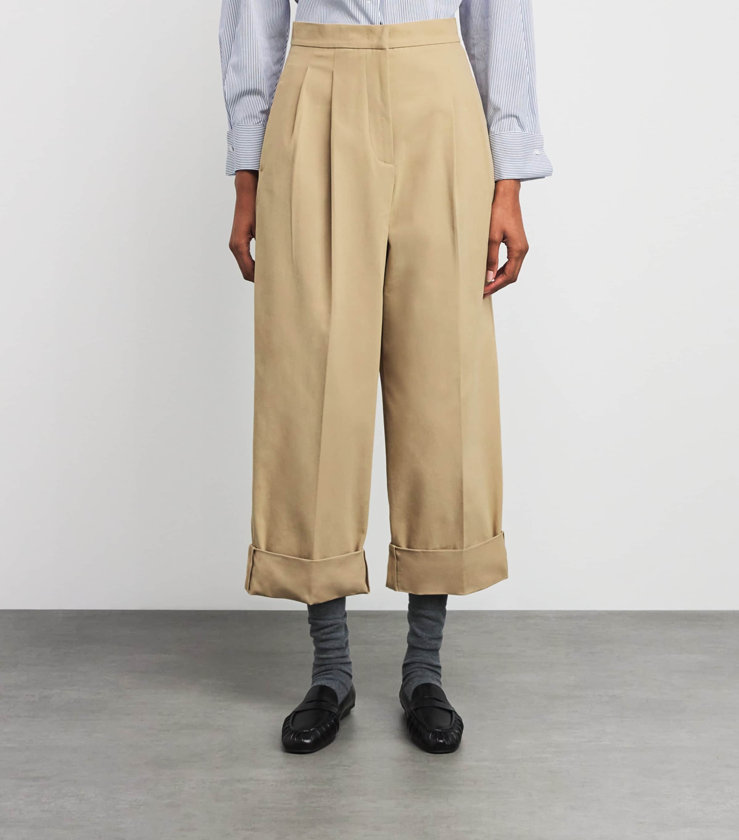 Pleated Wide-Leg Tapered Trousers BEIGE Image 3