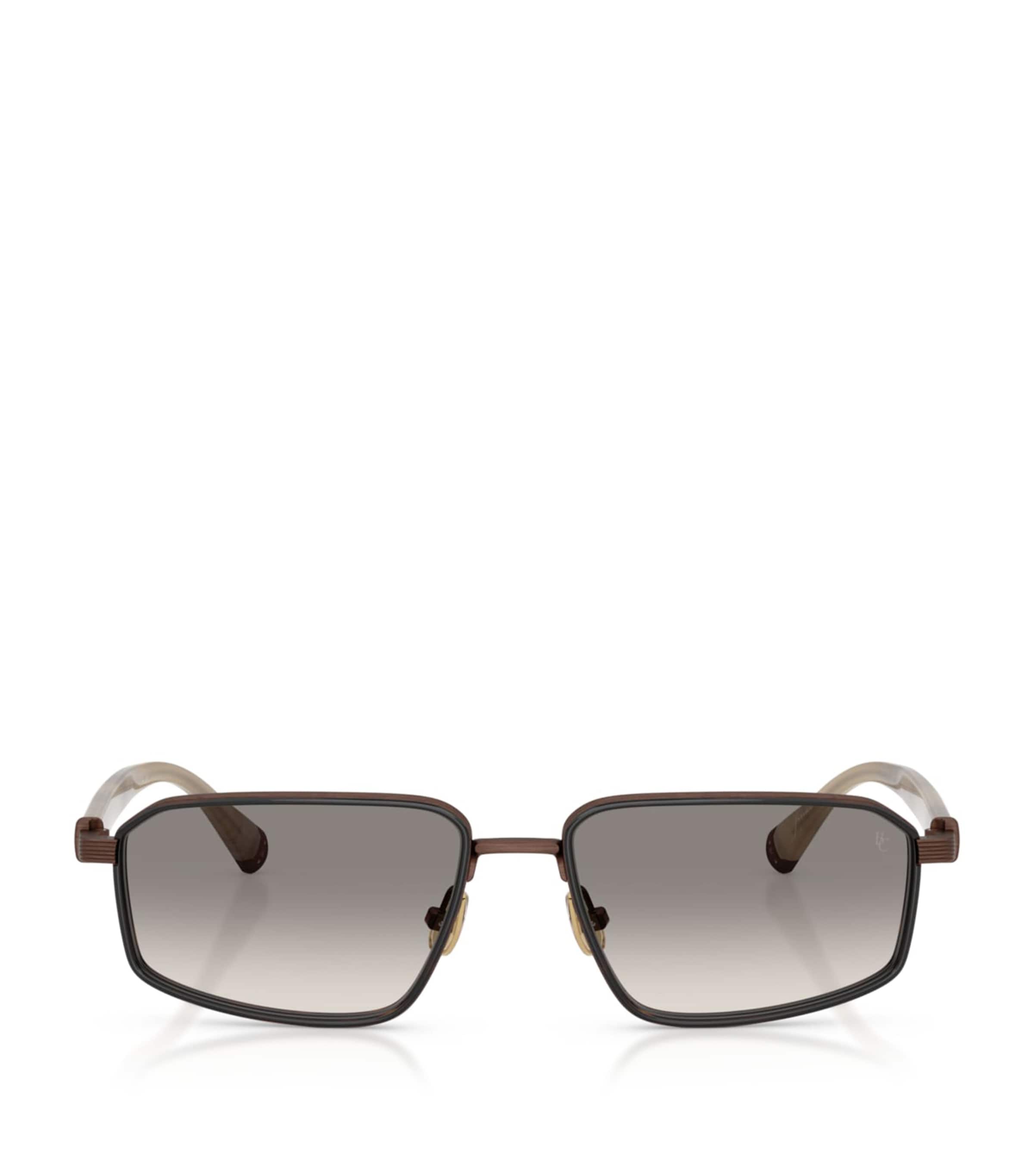 Brunello Cucinelli Titanium Rectangle Jarama Sunglasses In Brown