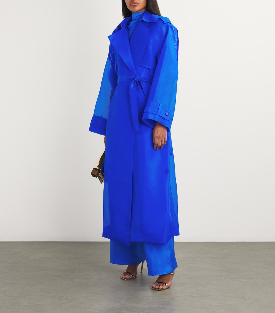 LAPOINTE Womens Silk Organza Trench Coat Electric Blue Image 2