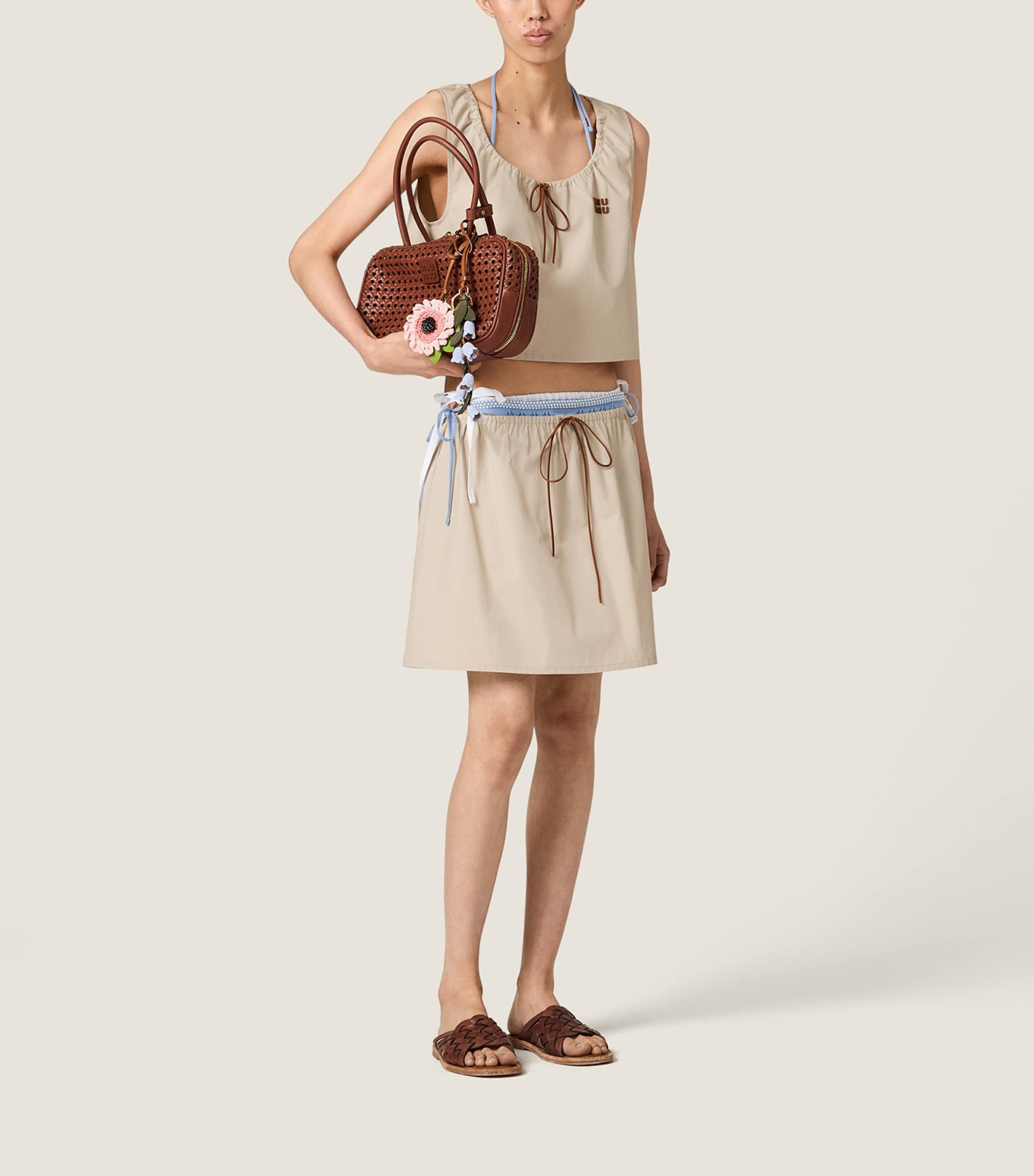 Miu Miu Womens Panama Cotton Mini Skirt Neutral Image 2