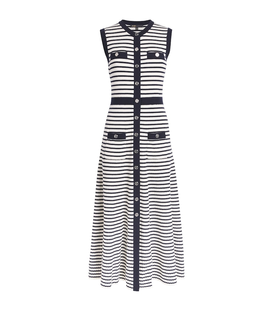 Maje Womens Rib-Knit Breton Stripe Midi Dress Ecru/navy Blue Image 1