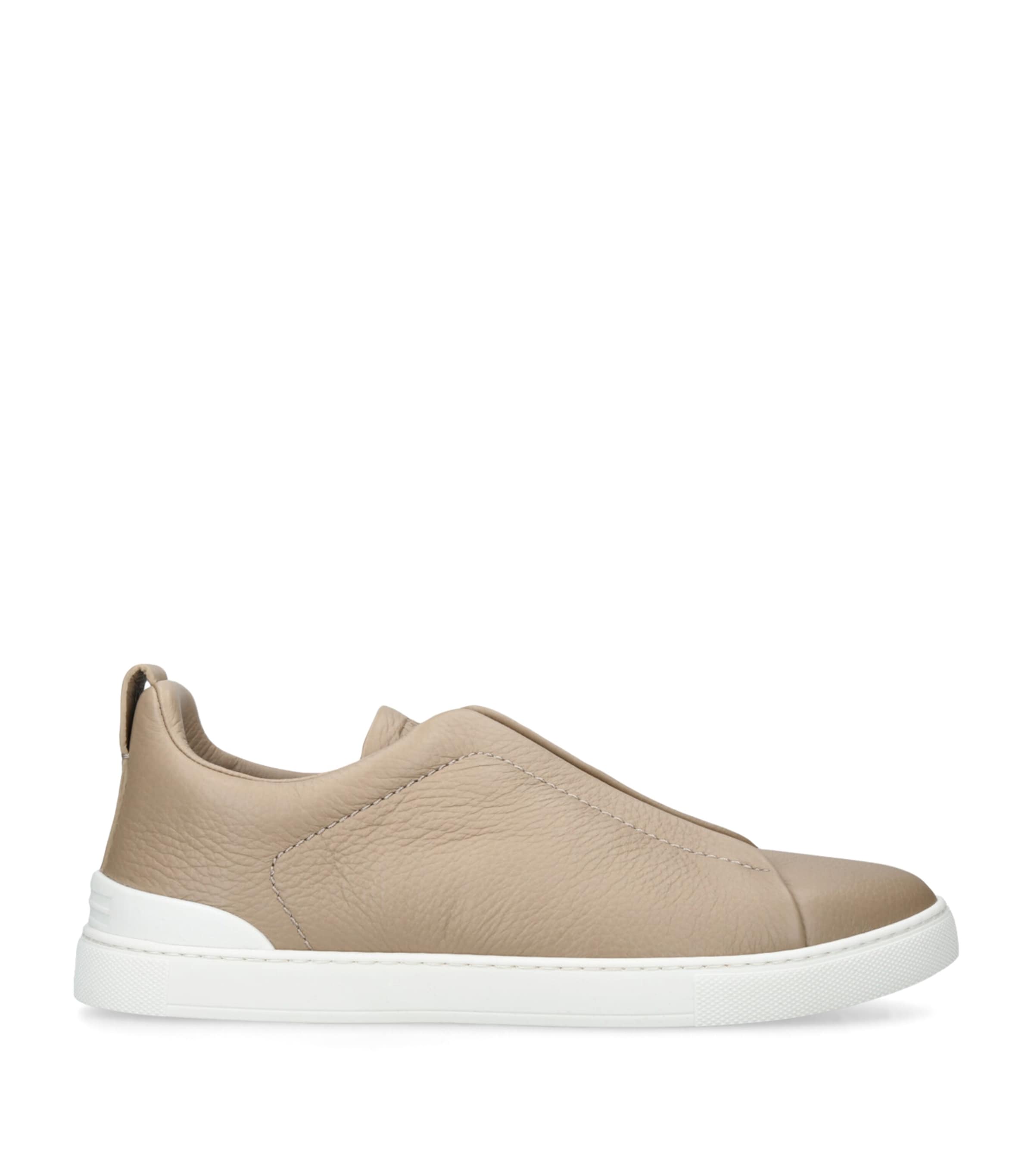 Zegna Leather Triple Stitch Sneakers Cream Image 1