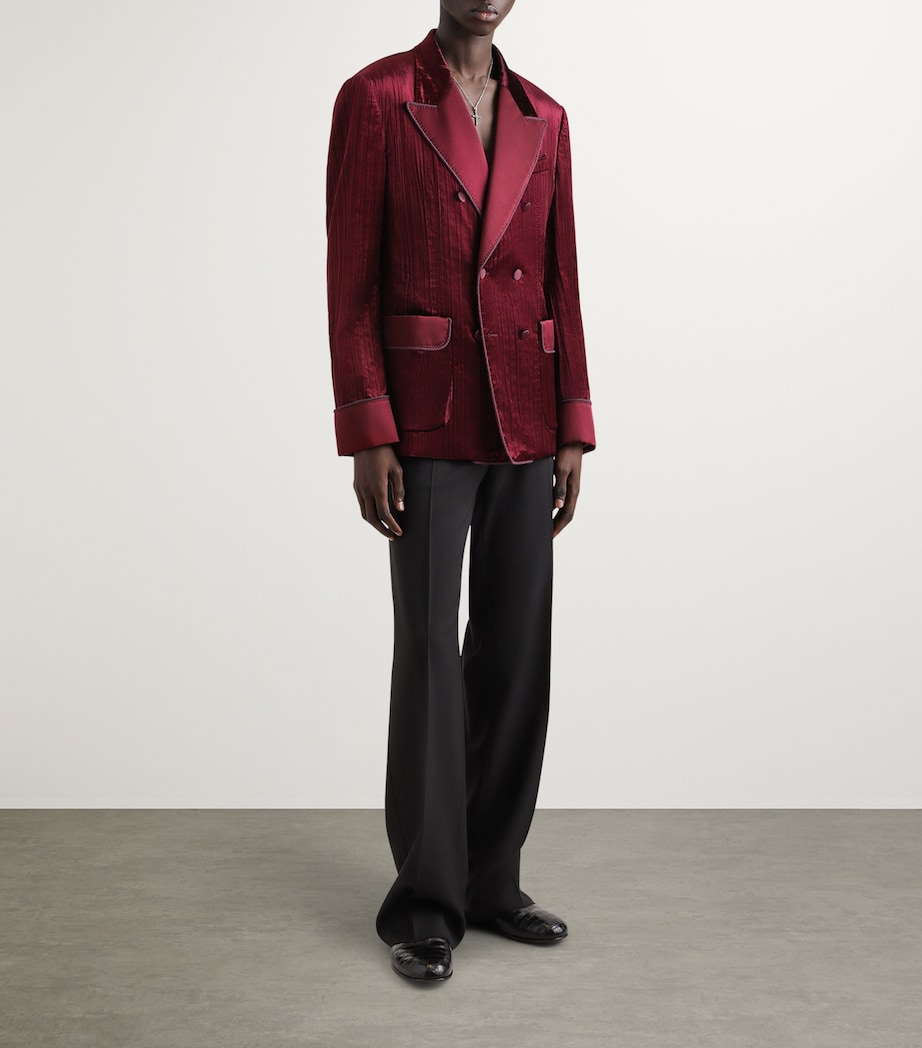 Double-Breasted Velvet Tuxedo Blazer F0130-DARK AUBERGINE Image 2
