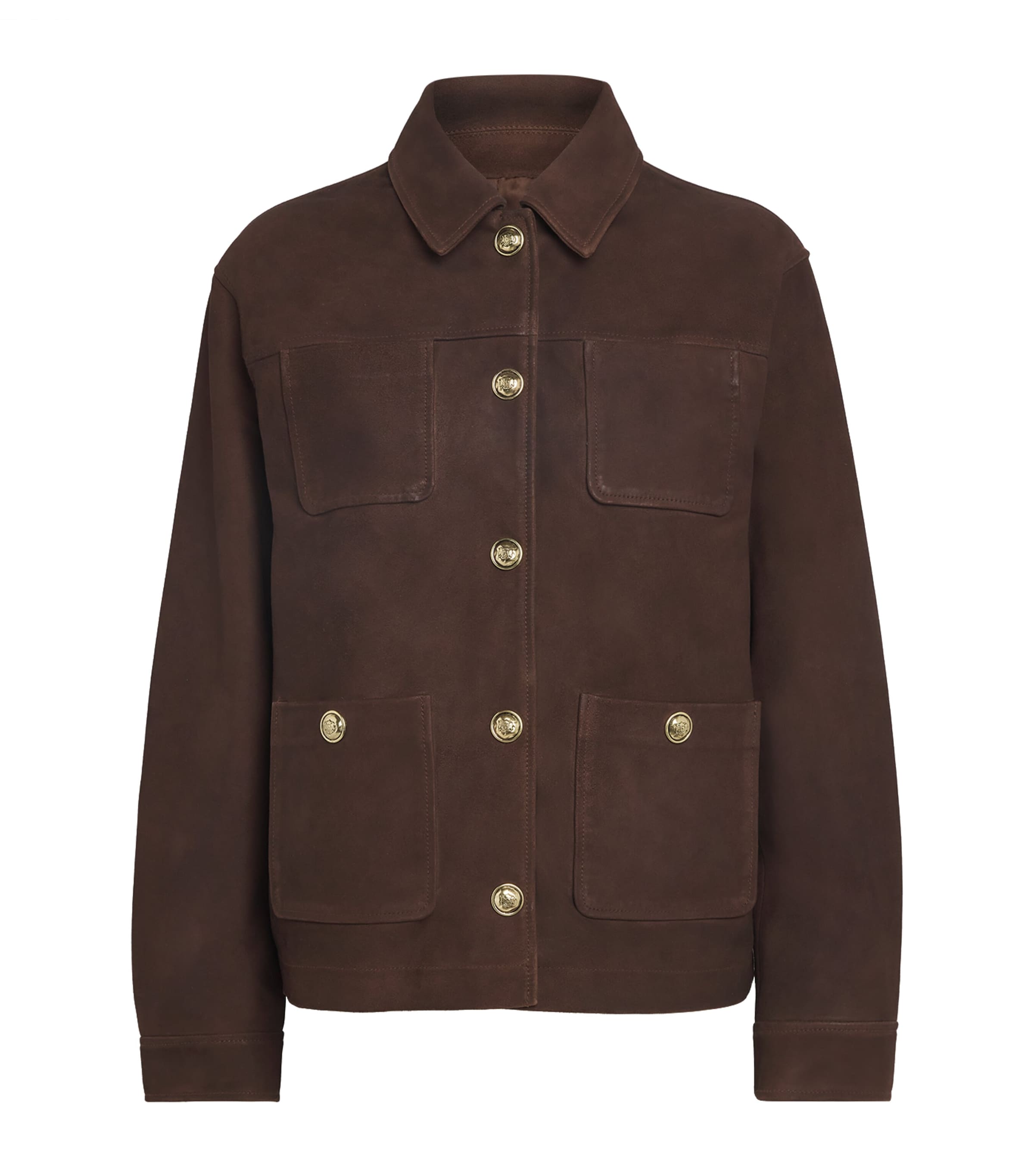 Sandro Paris Womens Suede Pocket-Detail Jacket Black Brown Image 1