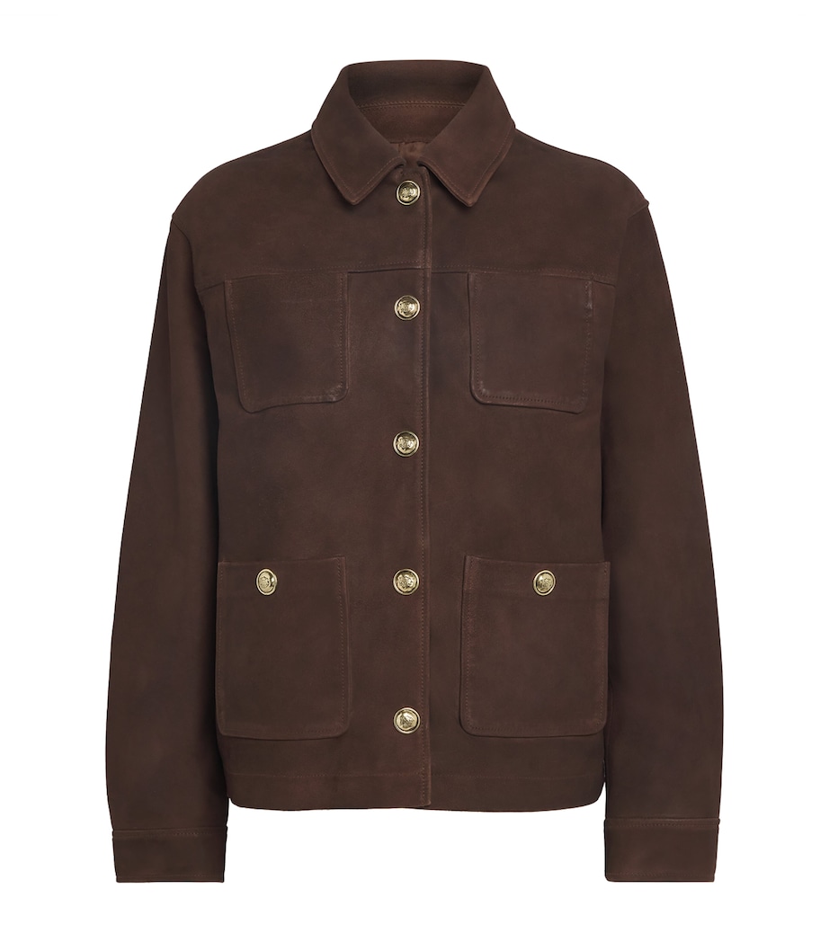 Sandro Paris Womens Suede Pocket-Detail Jacket Black Brown Image 1