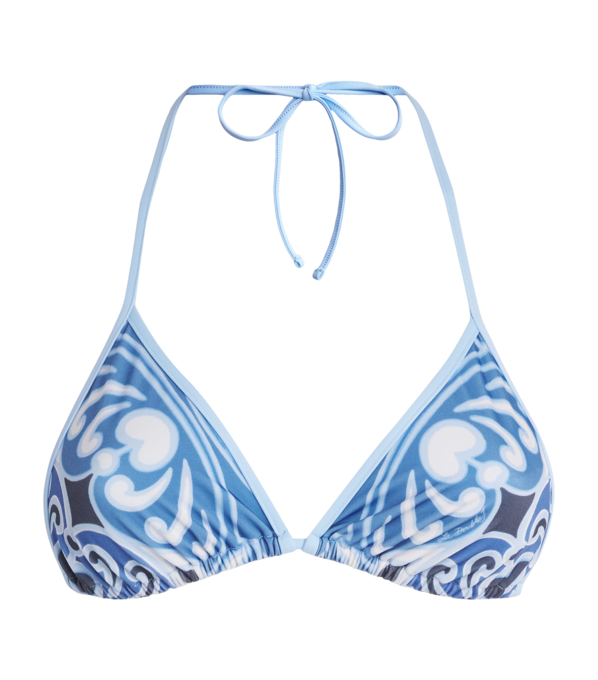 La Doublej Printed Bikini Top In Blue