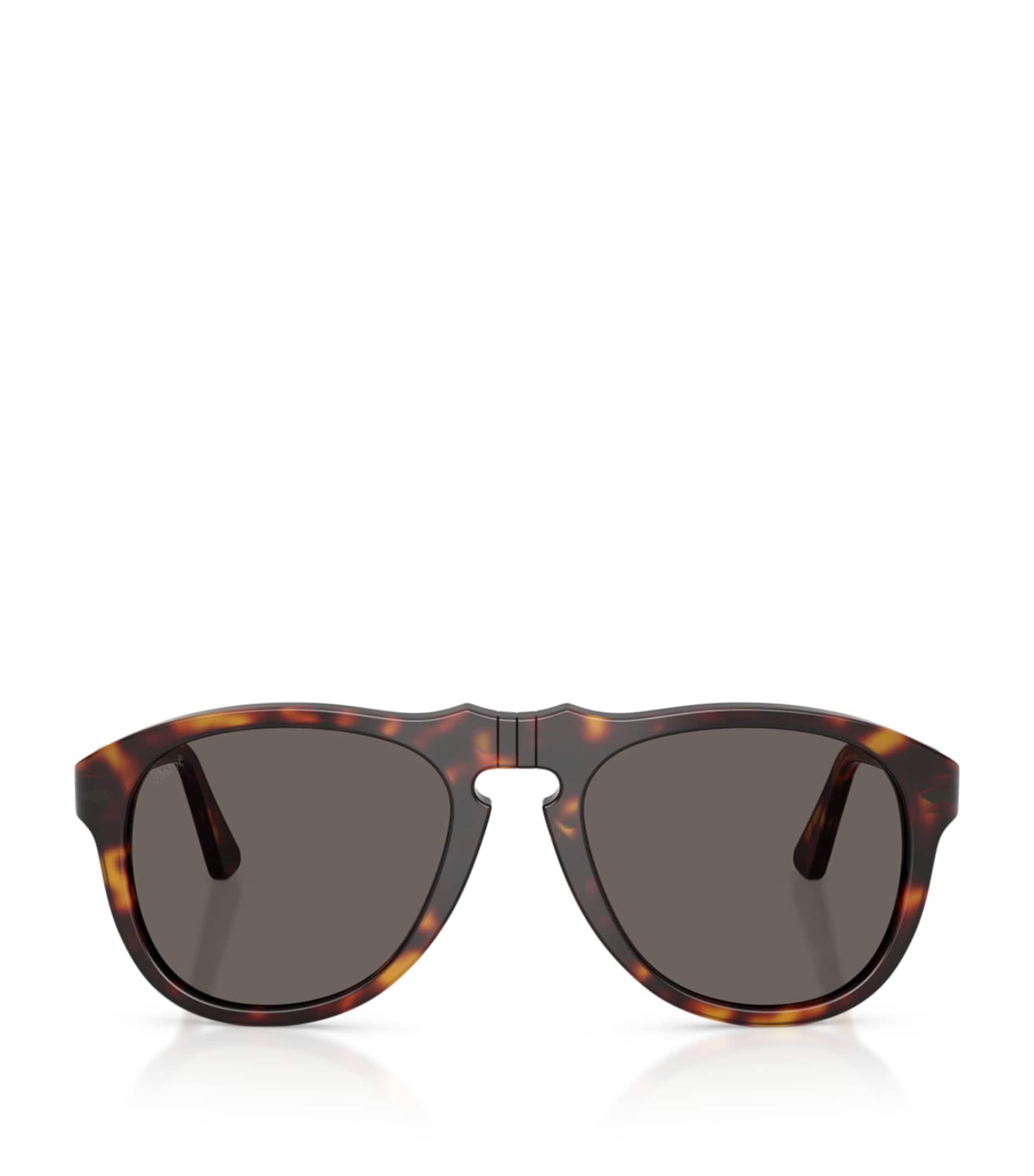 Persol Tortoiseshell PO0649NE Total Black Arrow Pilot Sunglasses Brown Image 1