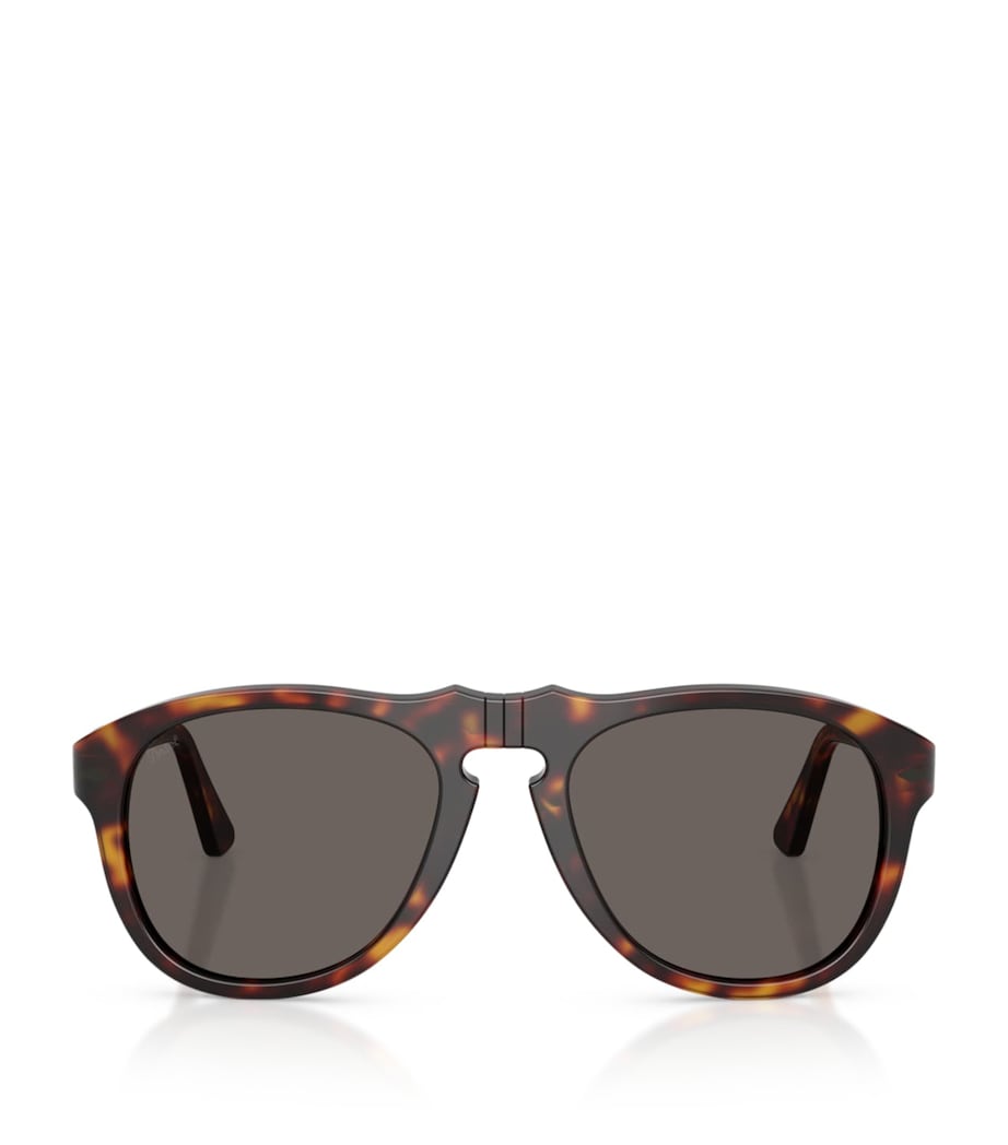 Persol Tortoiseshell PO0649NE Total Black Arrow Pilot Sunglasses Brown Image 1