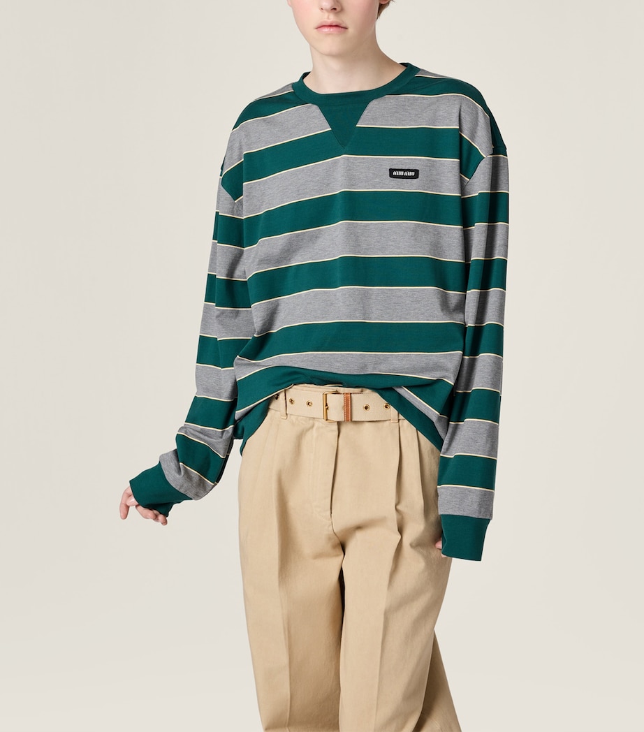Miu Miu Womens Cotton Stripe Sweatshirt Image 2