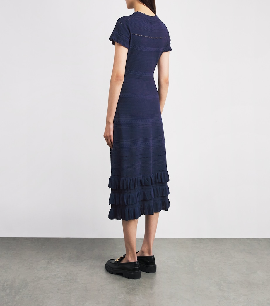 Knitted Ruffle-Detail Midi Dress NAVY Image 3
