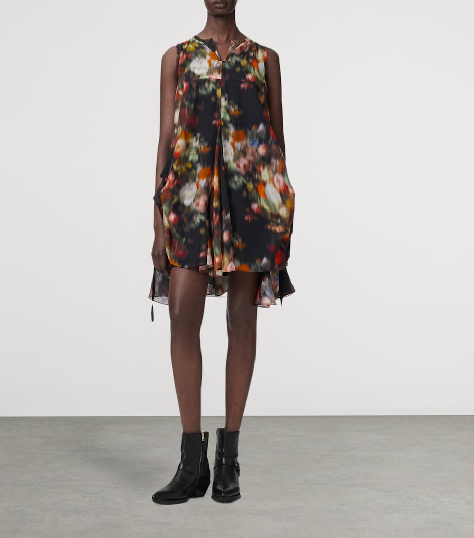 AllSaints Womens Cotton Floral Sybil Mini Dress Hazed Black Image 2