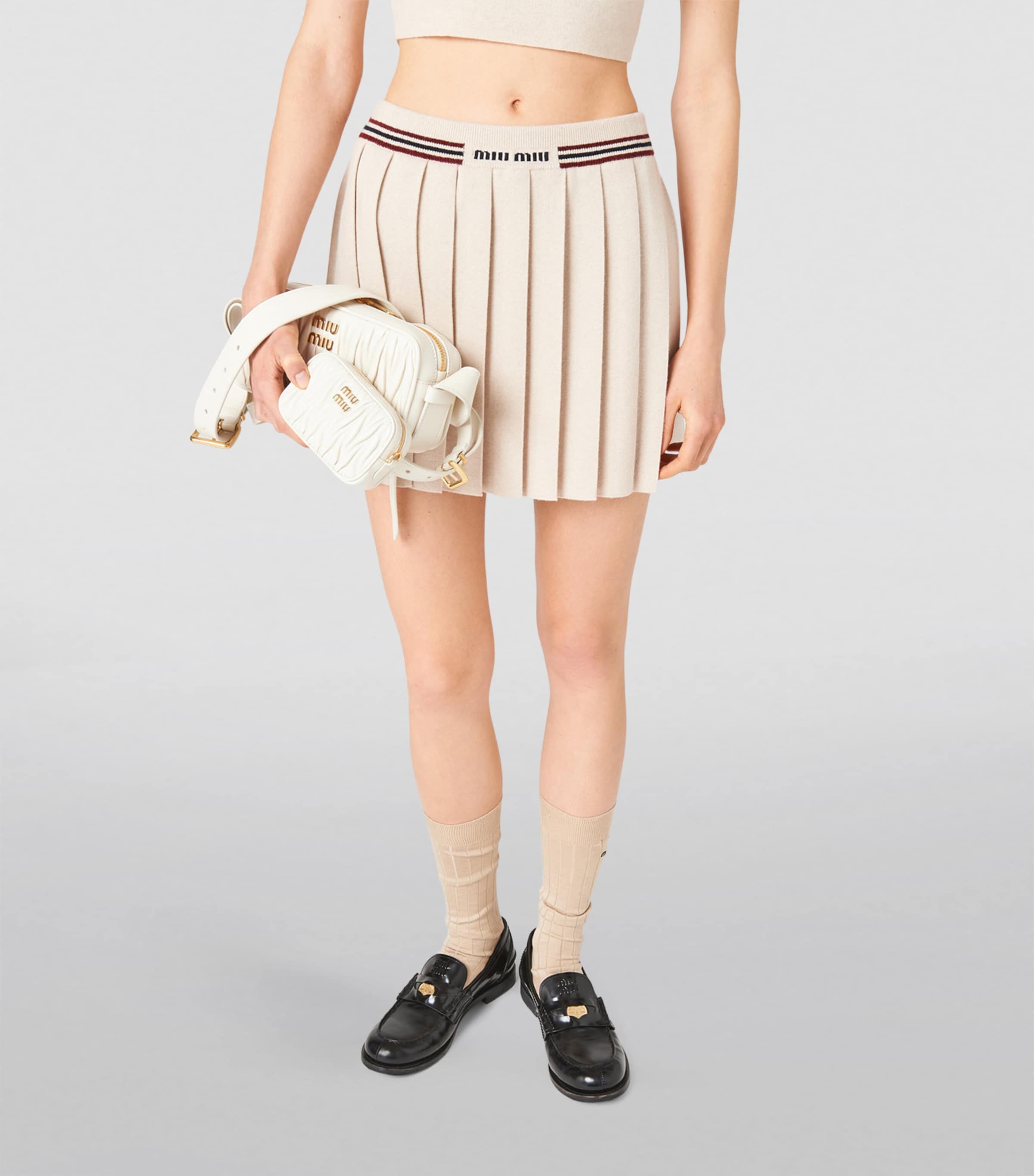 Miu Miu Cashmere Pleated Mini Skirt | Harrods UK