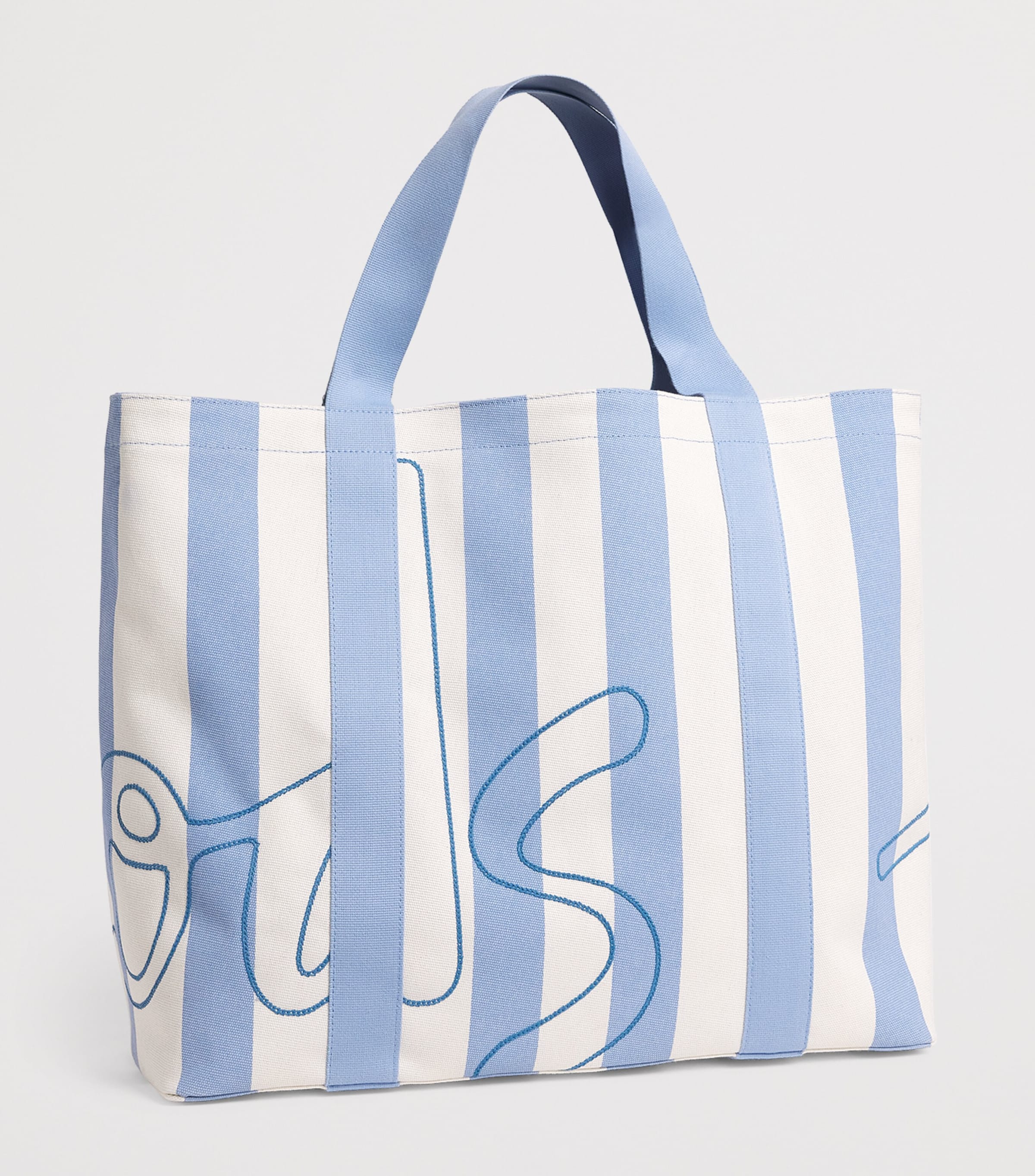 Large Cotton Stripe Logo Tote Bag BLUE Image 3