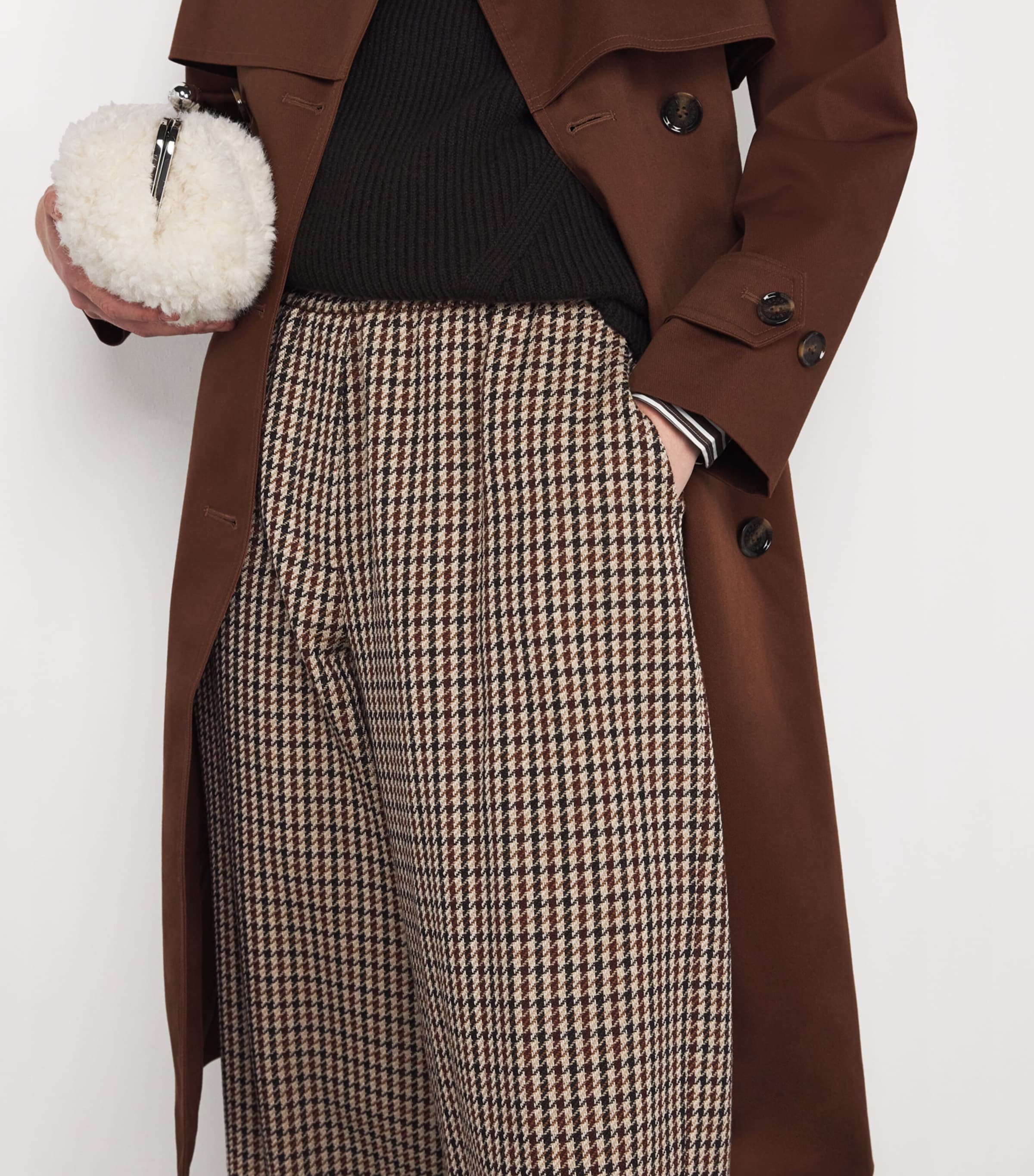 Virgin Wool-Cotton Houndstooth Trousers WINE-COLOURED Image 6