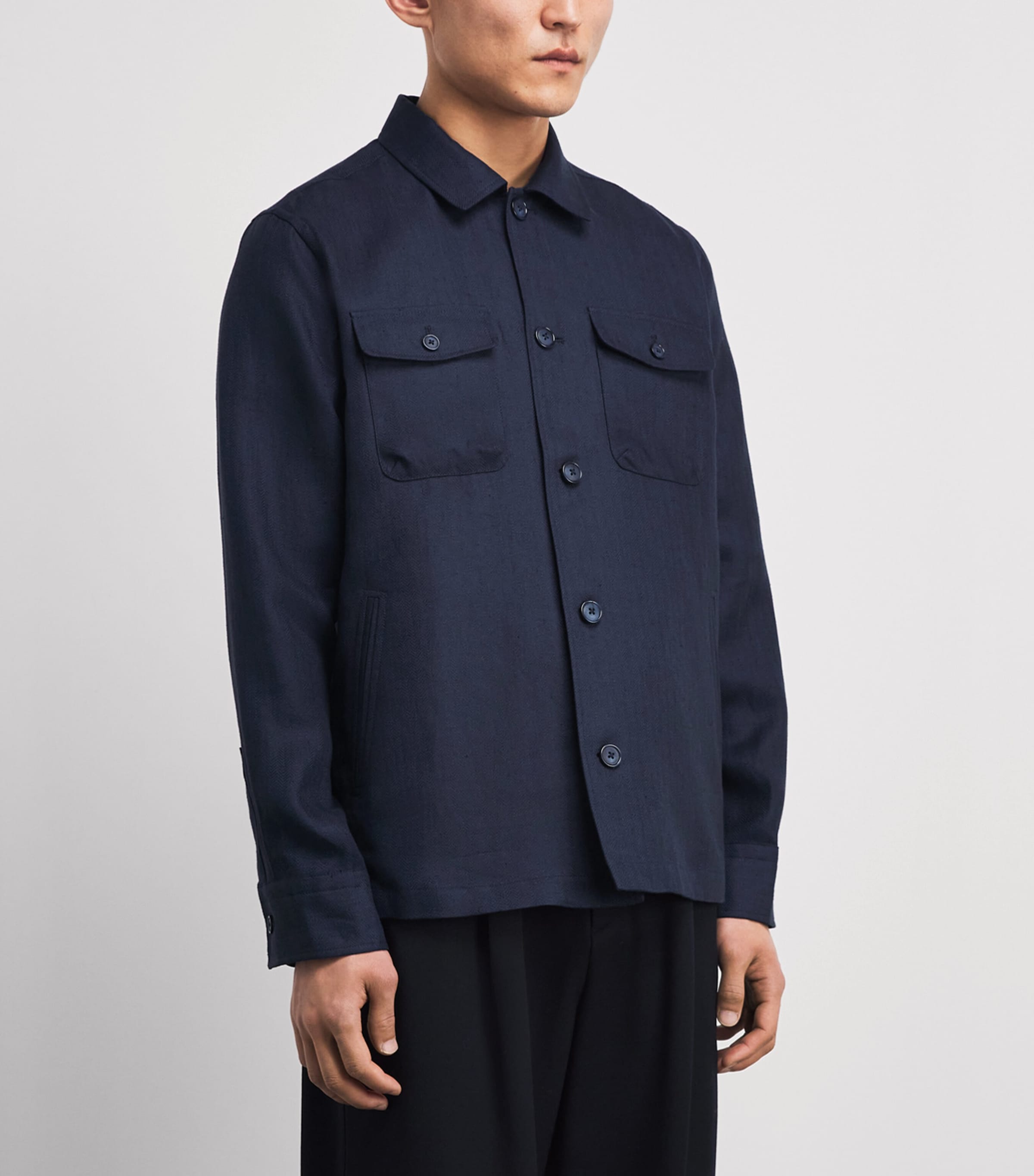 Eton Mens Linen-Blend Overshirt Navy Blue Image 4
