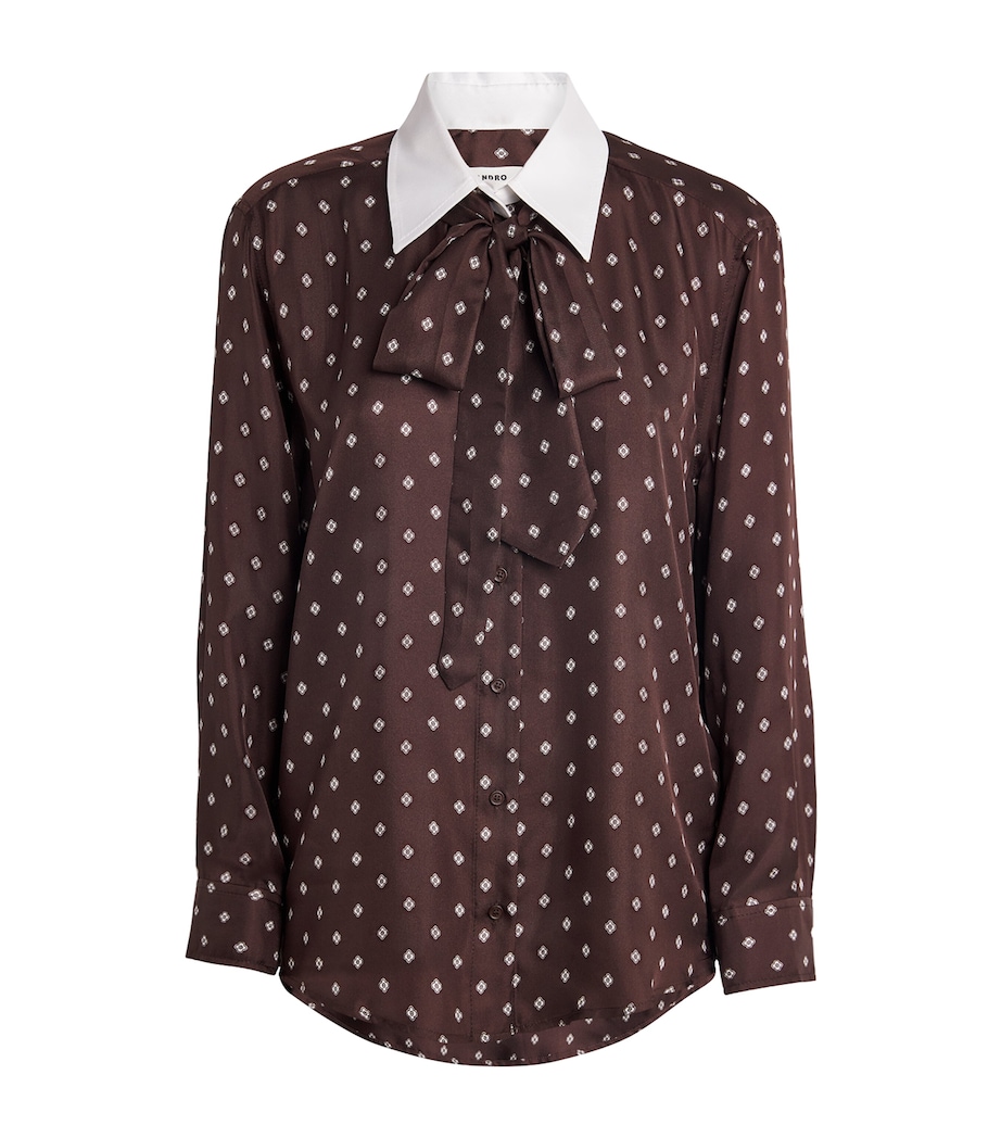 Silk Printed Tie-Detail Shirt BROWN / WHITE Image 1