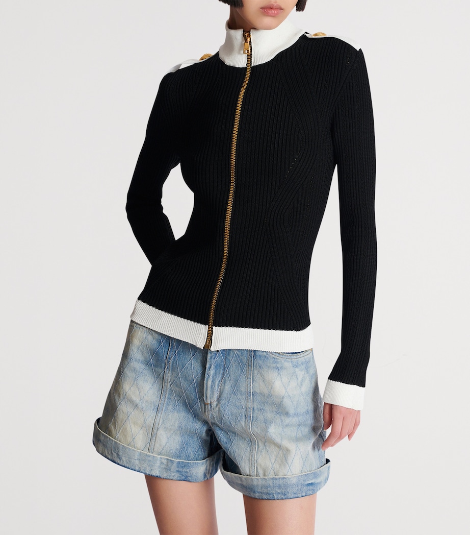 Contrast Zip-Up Cardigan EAB NOIR/BLANC Image 4