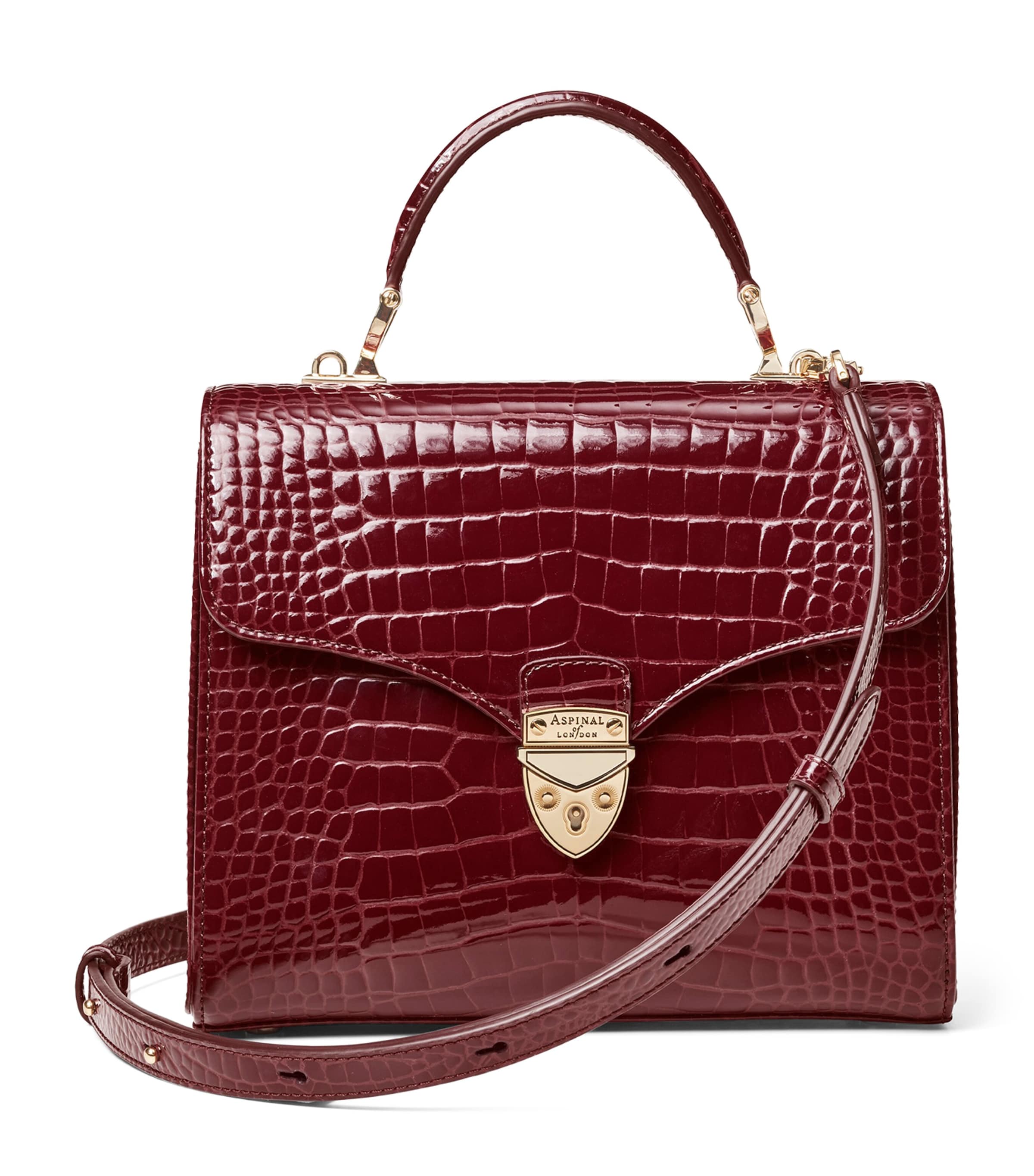 Aspinal Of London Womens Mayfair Large Crocodile-embossed Leather Top-handle Bag Merlot In Burgundy
