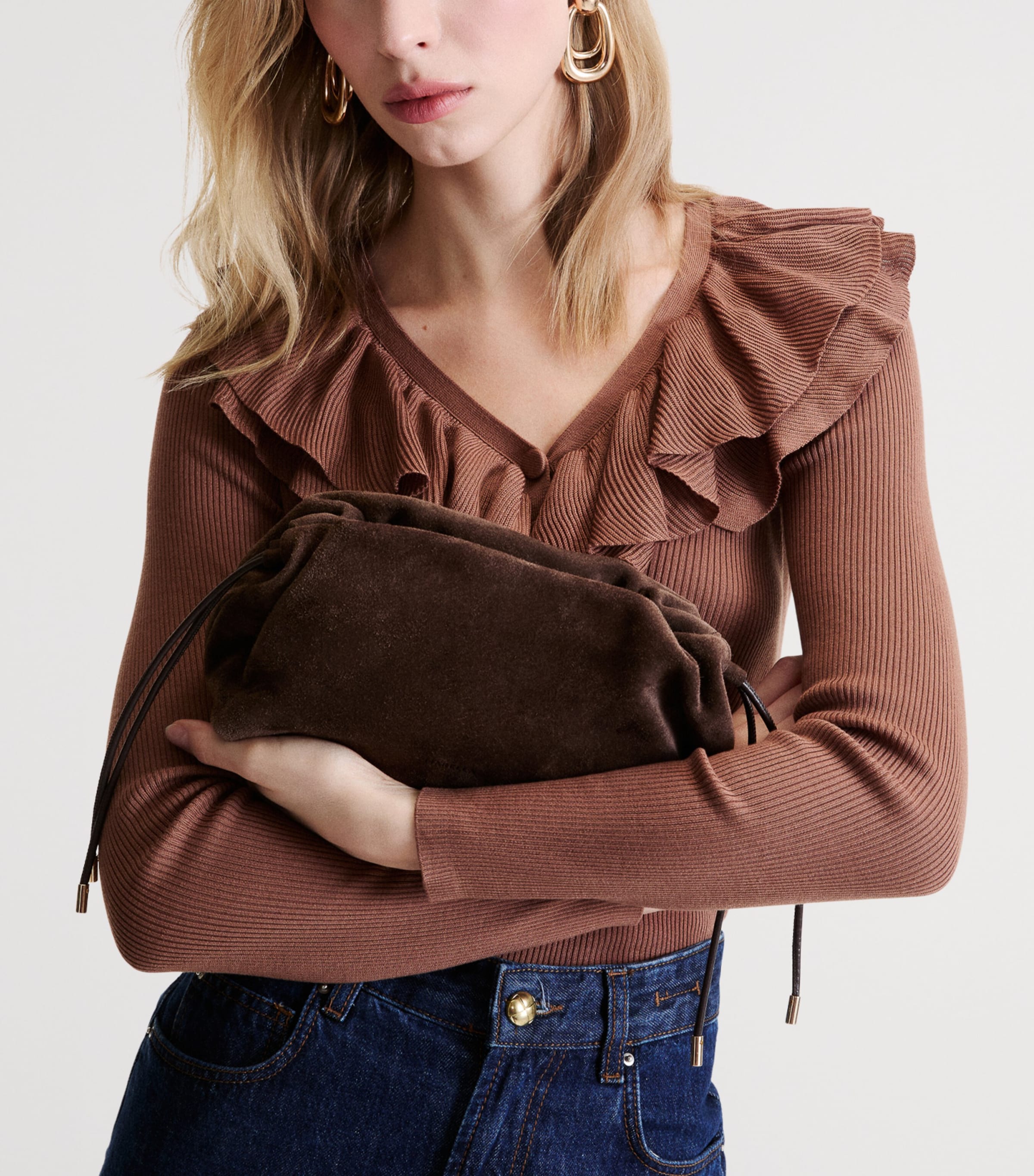 Marella Suede Clutch Bag Dark Brown Image 2