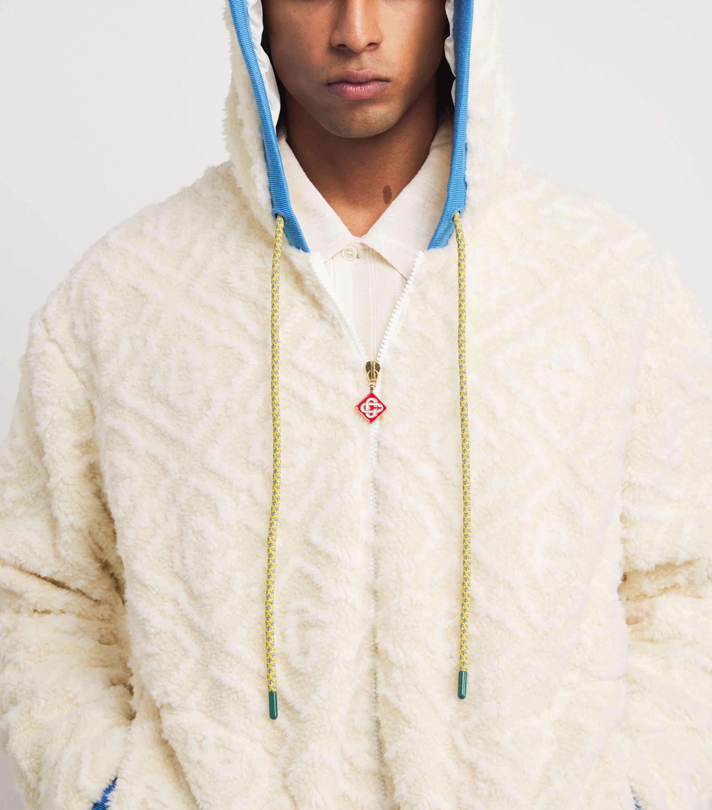 Casablanca Mens Monogram Jacquard Oversized Fleece Jacket Off White Image 6